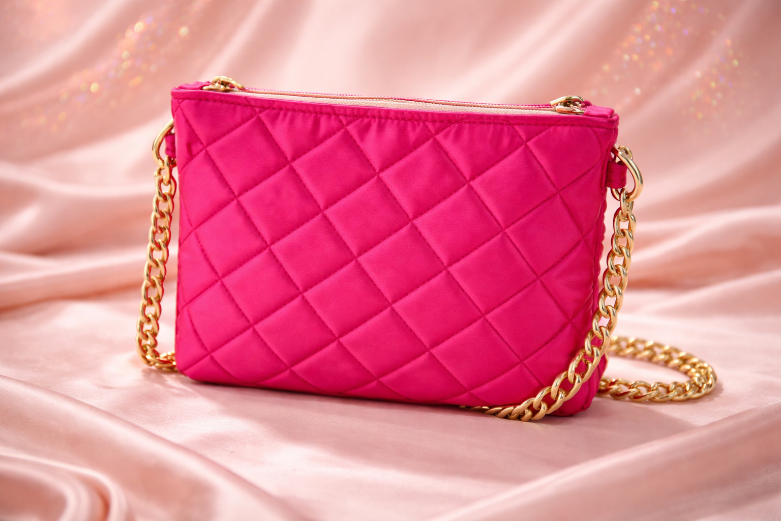 Stylish Pink Women Handbag with Gold Chain Strap