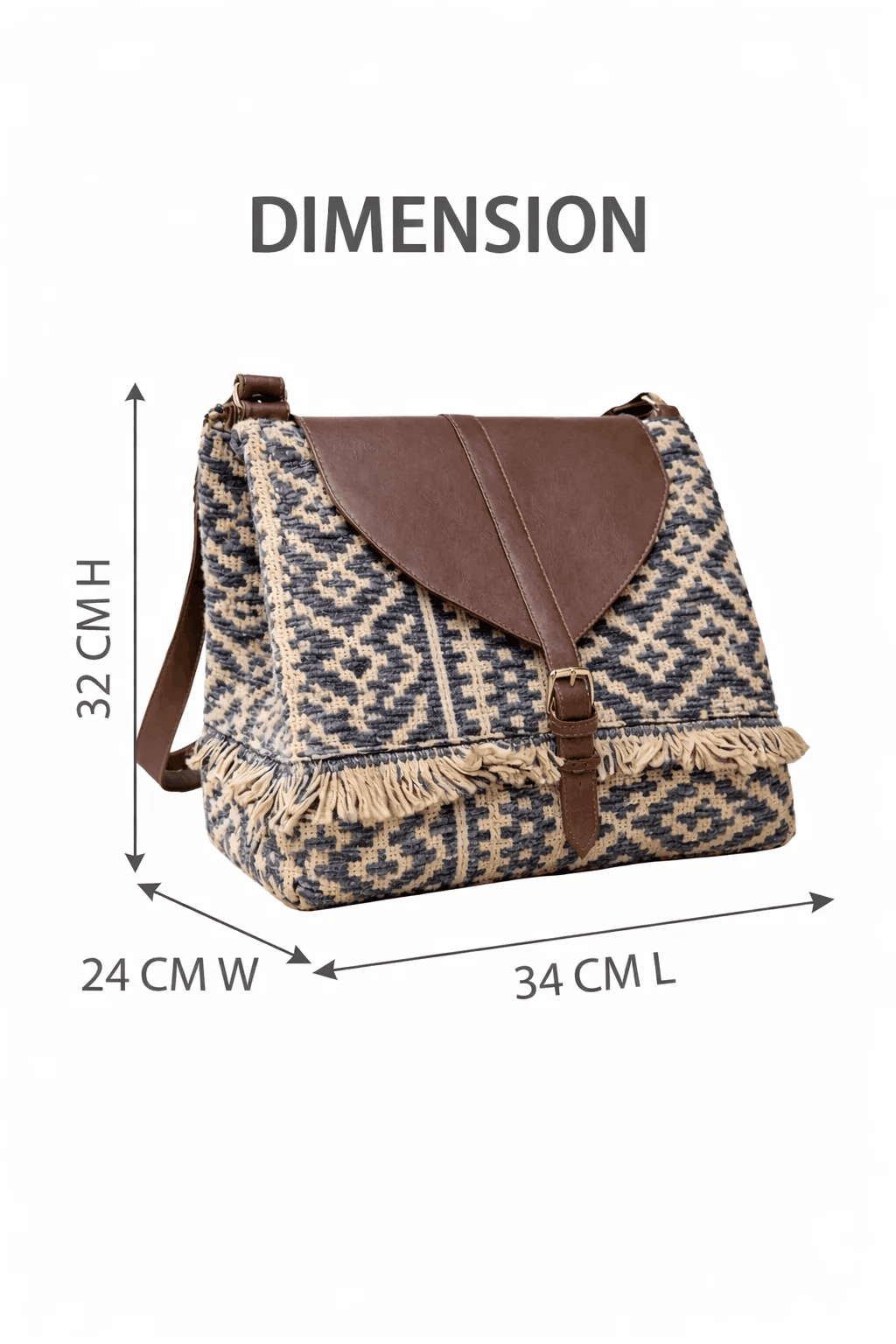 Women Ethnic Jute Handbag with Rexine Flap & Handle ensacworld