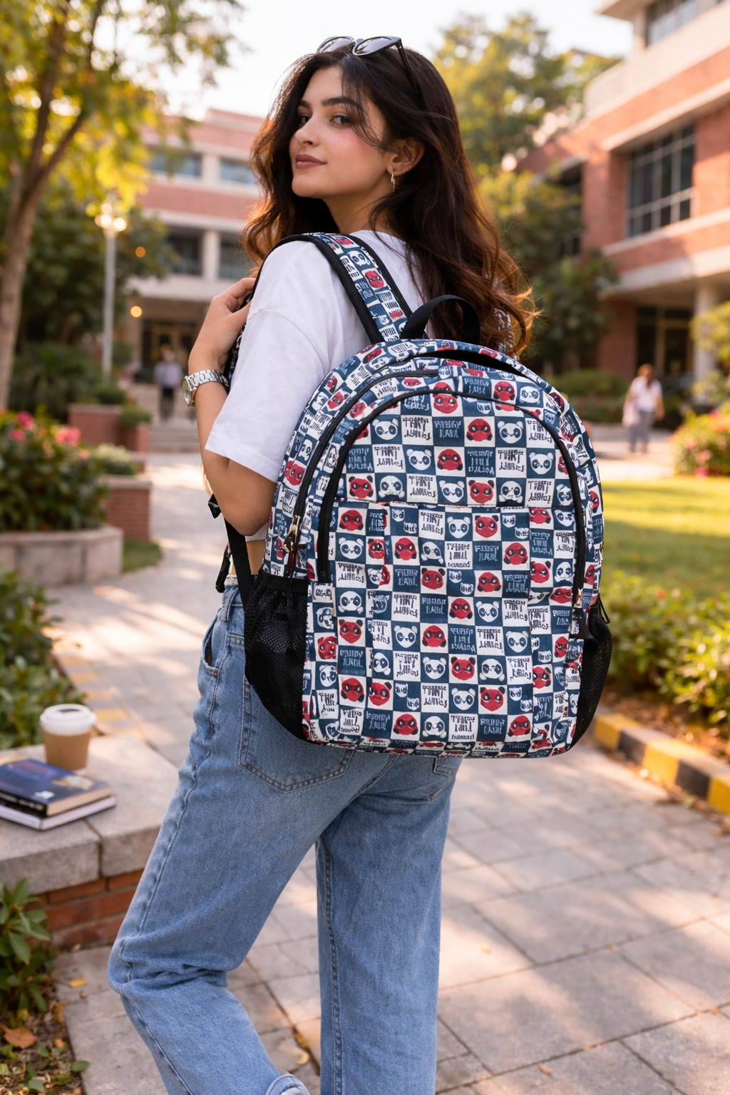 Stylish Printed Backpack with Front Pocket and Side Bottle Holders for School College and Daily Use