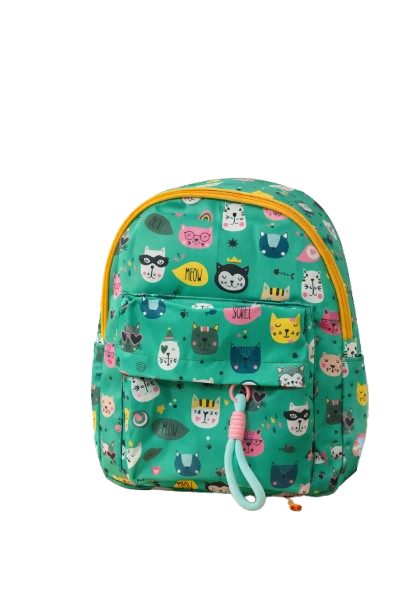 Kids Green  Backpack | Cute Cat Printed School & Travel-Friendly Bag ensacworld