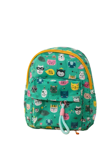 Kids Green  Backpack | Cute Cat Printed School & Travel-Friendly Bag ensacworld