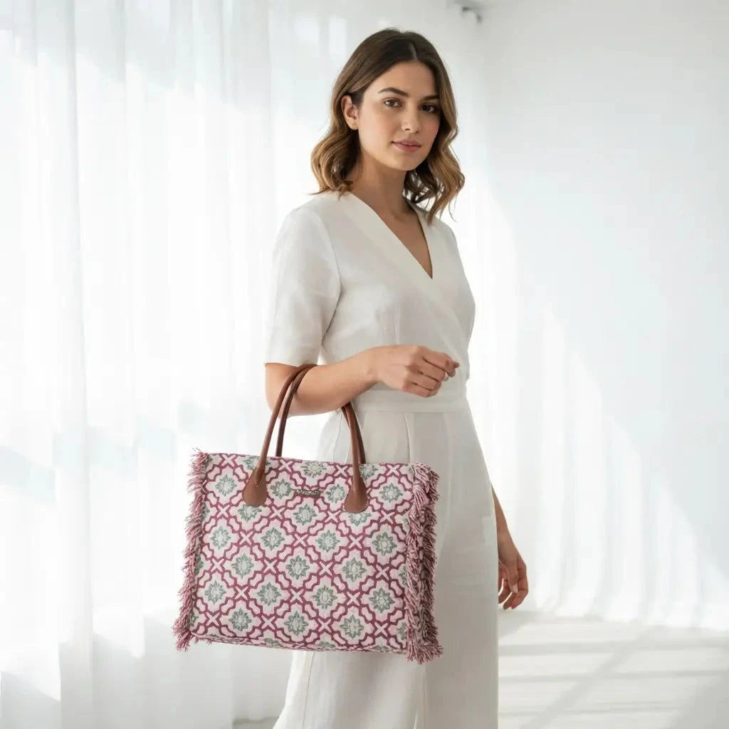 ENSAC Purple Jacquard Tote Bag for Women ensacworld