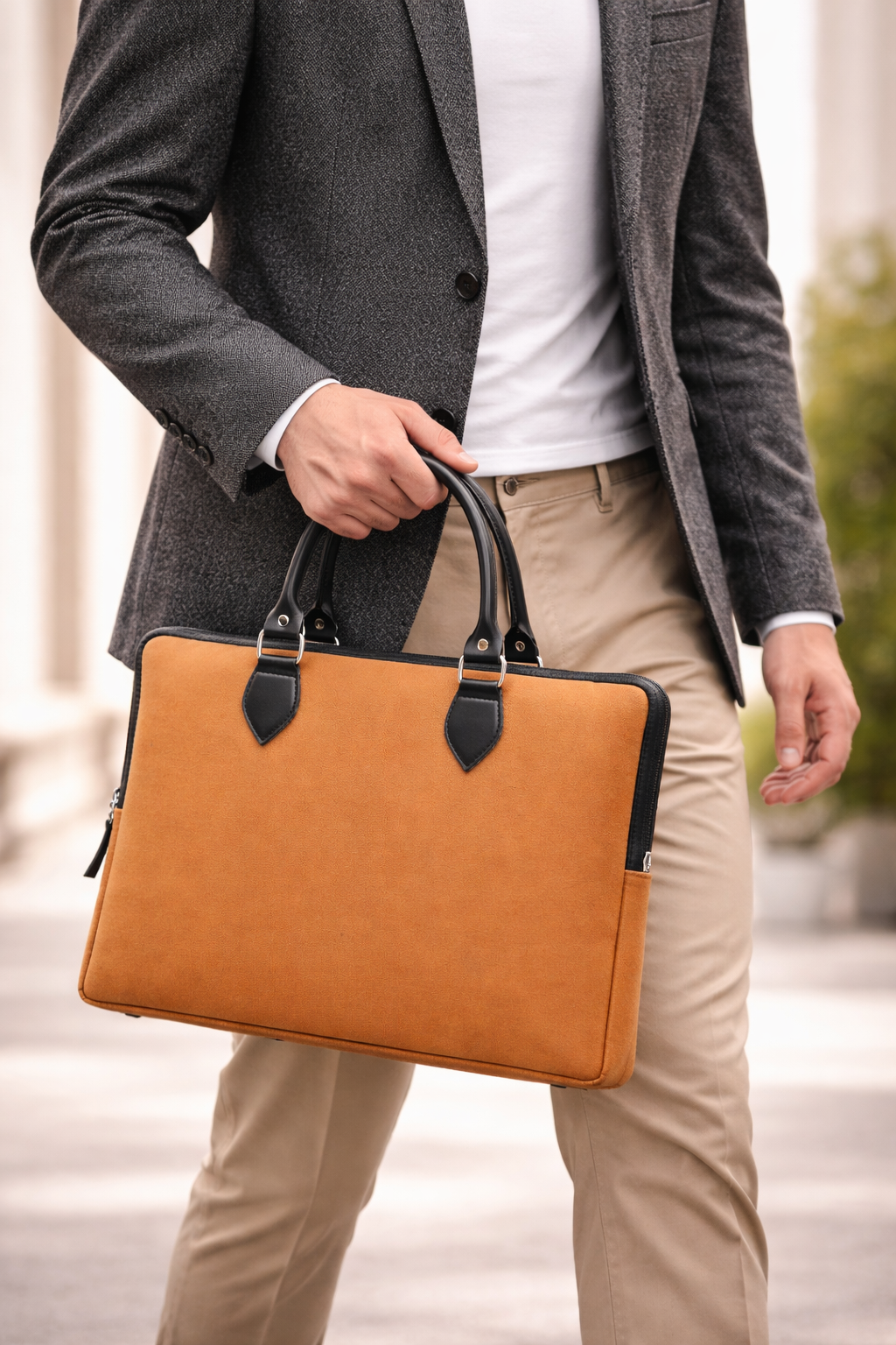 ENSAC Slim Tan Laptop & Office Shoulder Bag – Sleek Leather Strap Design