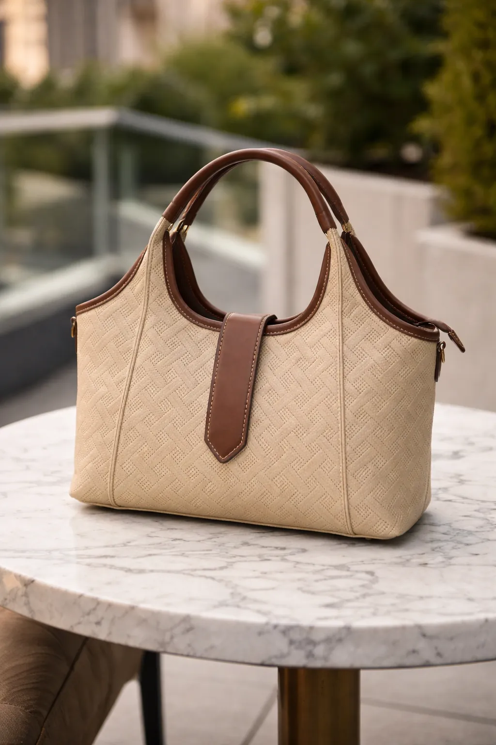 Elegant Striped Handbag for Women | Premium Fabric Tote with Brown  Handles ensacworld