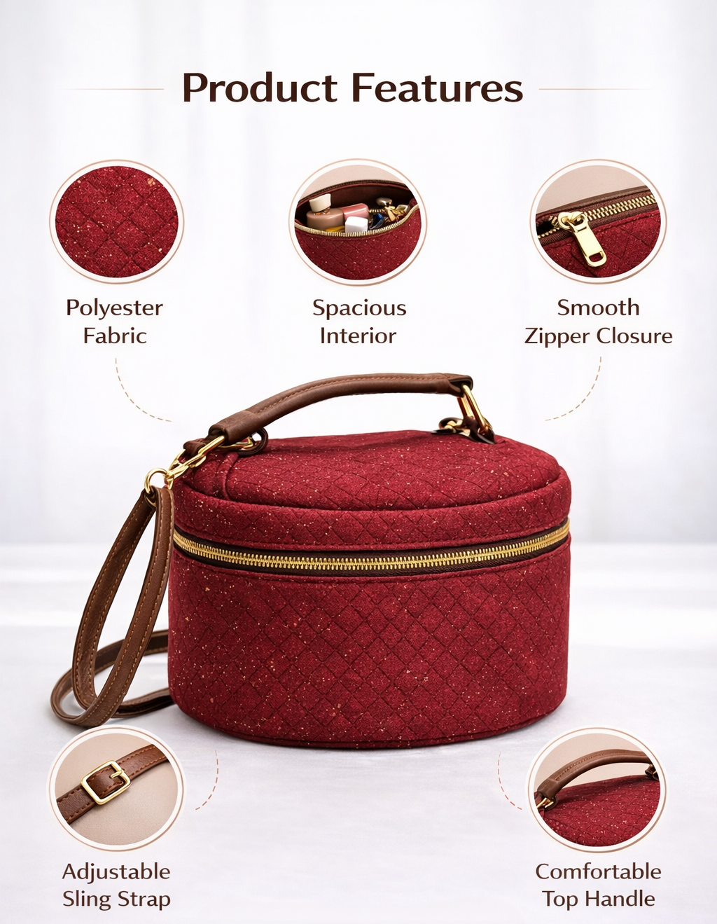 Women Round Sling Bag | Stylish Crossbody Handbag with Top Handle | Compact Shoulder Bag for Travel & Daily Use