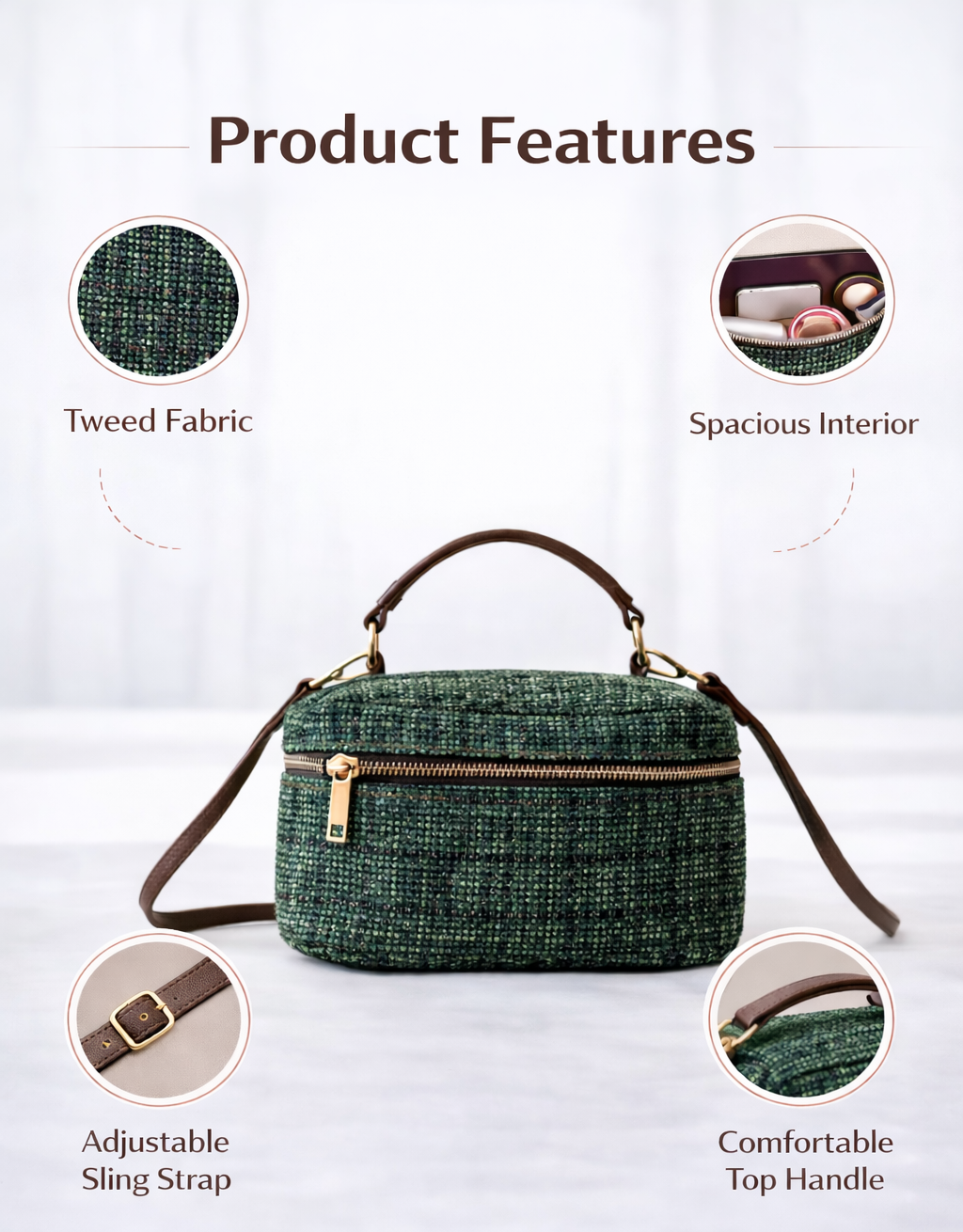 Women Round Sling Bag | Stylish Crossbody Handbag with Top Handle | Compact Shoulder Bag for Travel & Daily Use