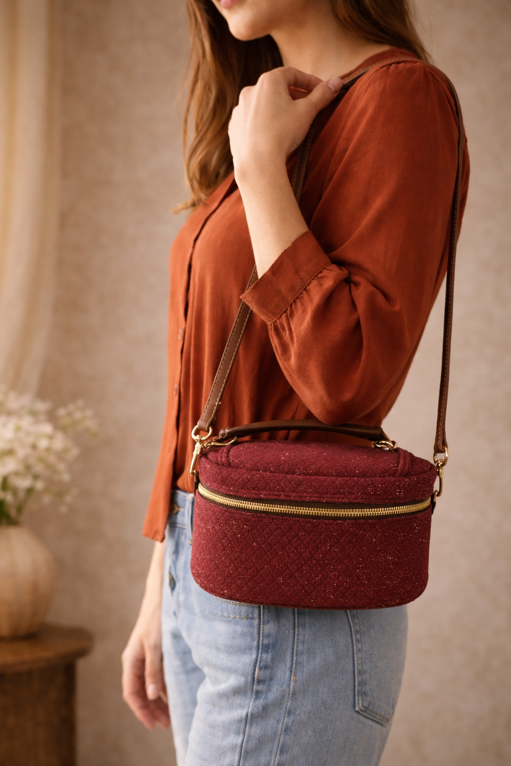 Women Round Sling Bag | Stylish Crossbody Handbag with Top Handle | Compact Shoulder Bag for Travel & Daily Use