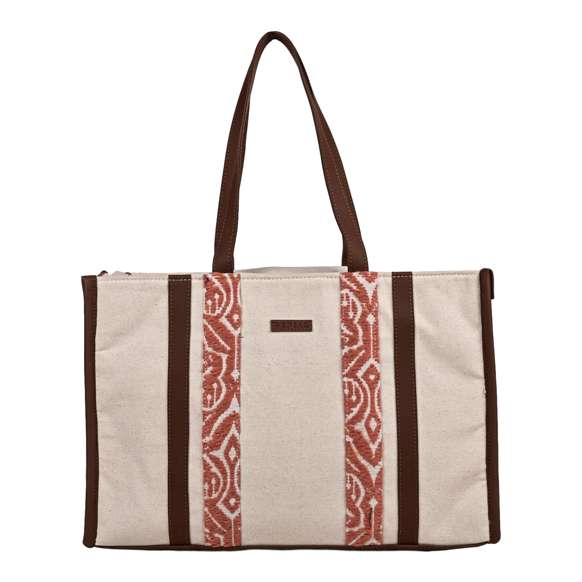 Ensac's Premium Tote Bag for Women | Ethnic Jacquard Rexine Fabric & Easy Carry Handles