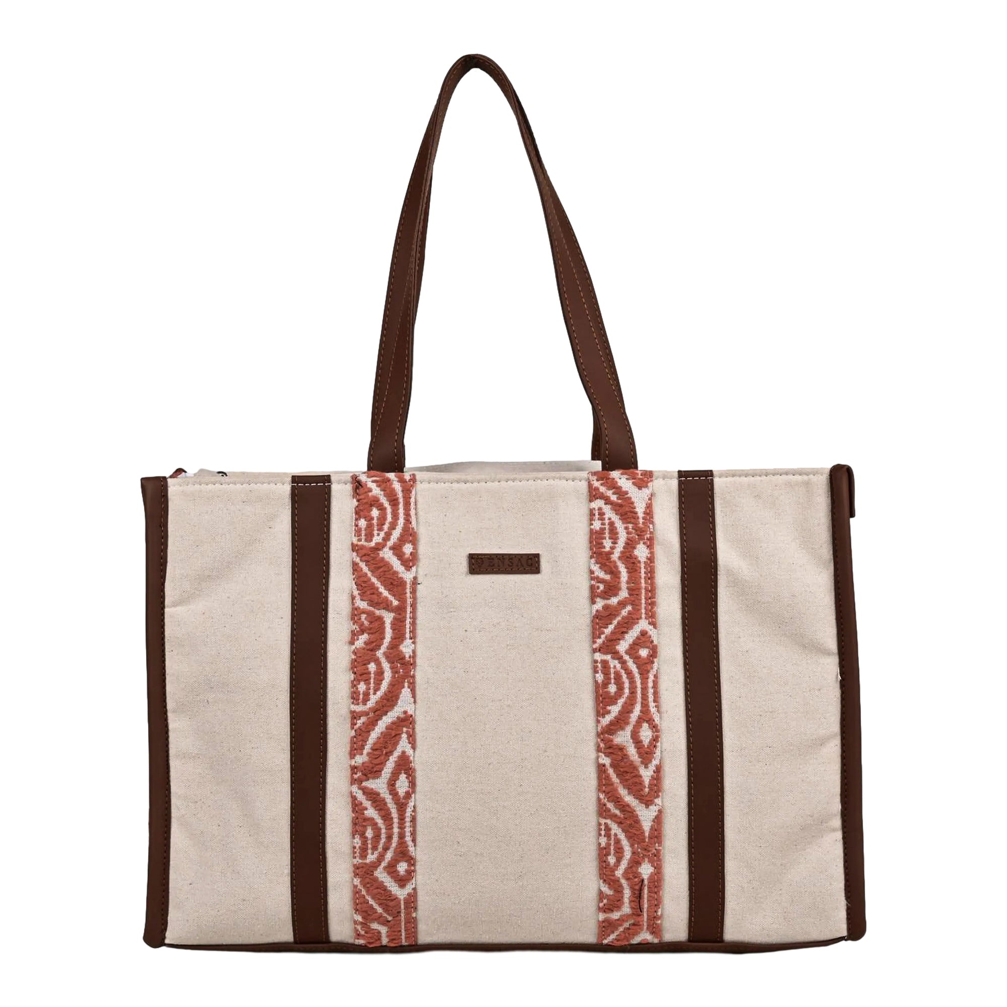 Ensac's Premium Tote Bag for Women | Ethnic Jacquard Rexine Fabric & Easy Carry Handles