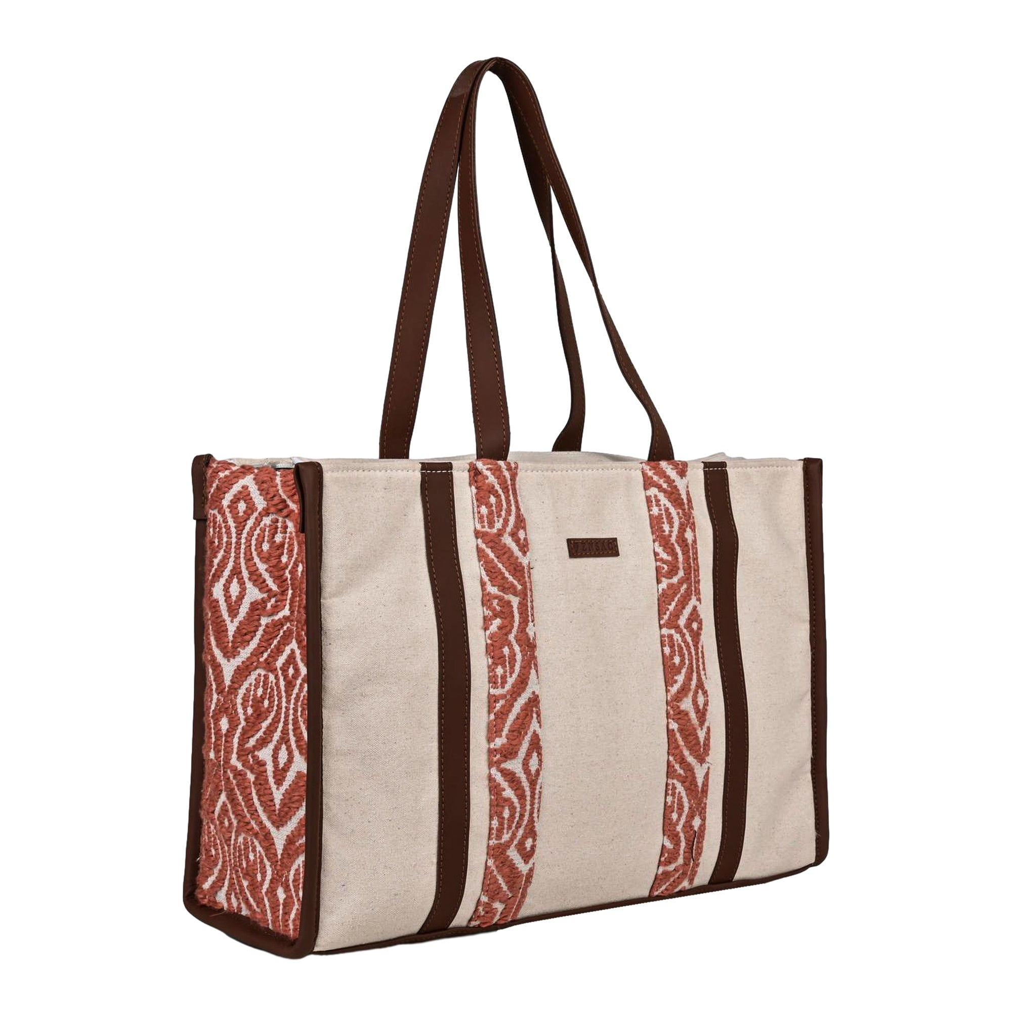 Ensac's Premium Tote Bag for Women | Ethnic Jacquard Rexine Fabric & Easy Carry Handles