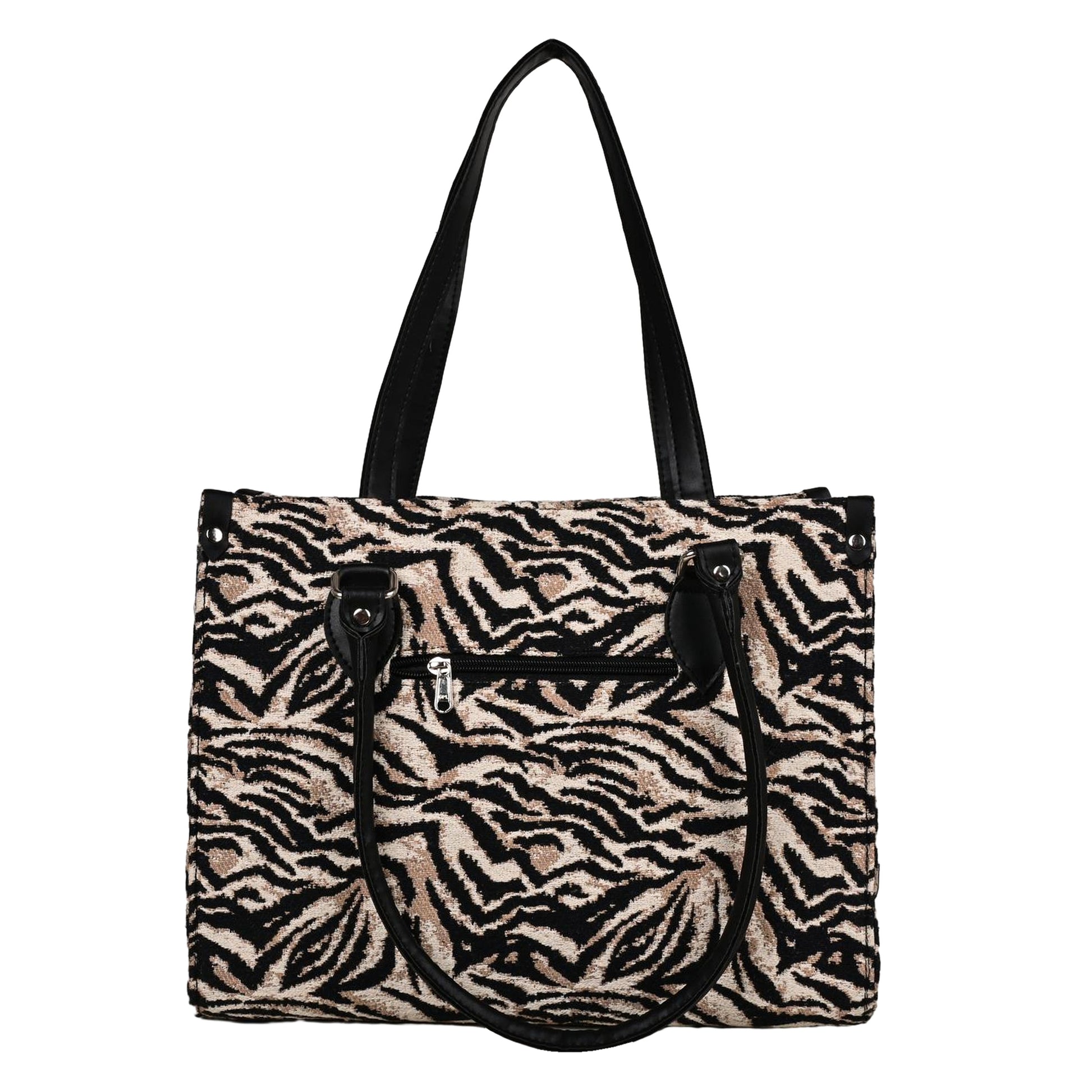 Ensac Women’s Zakat Fabric Handbag | Stylish Black & Beige Animal Print Tote Bag TOTE-KIARA-LEOPARD-1
