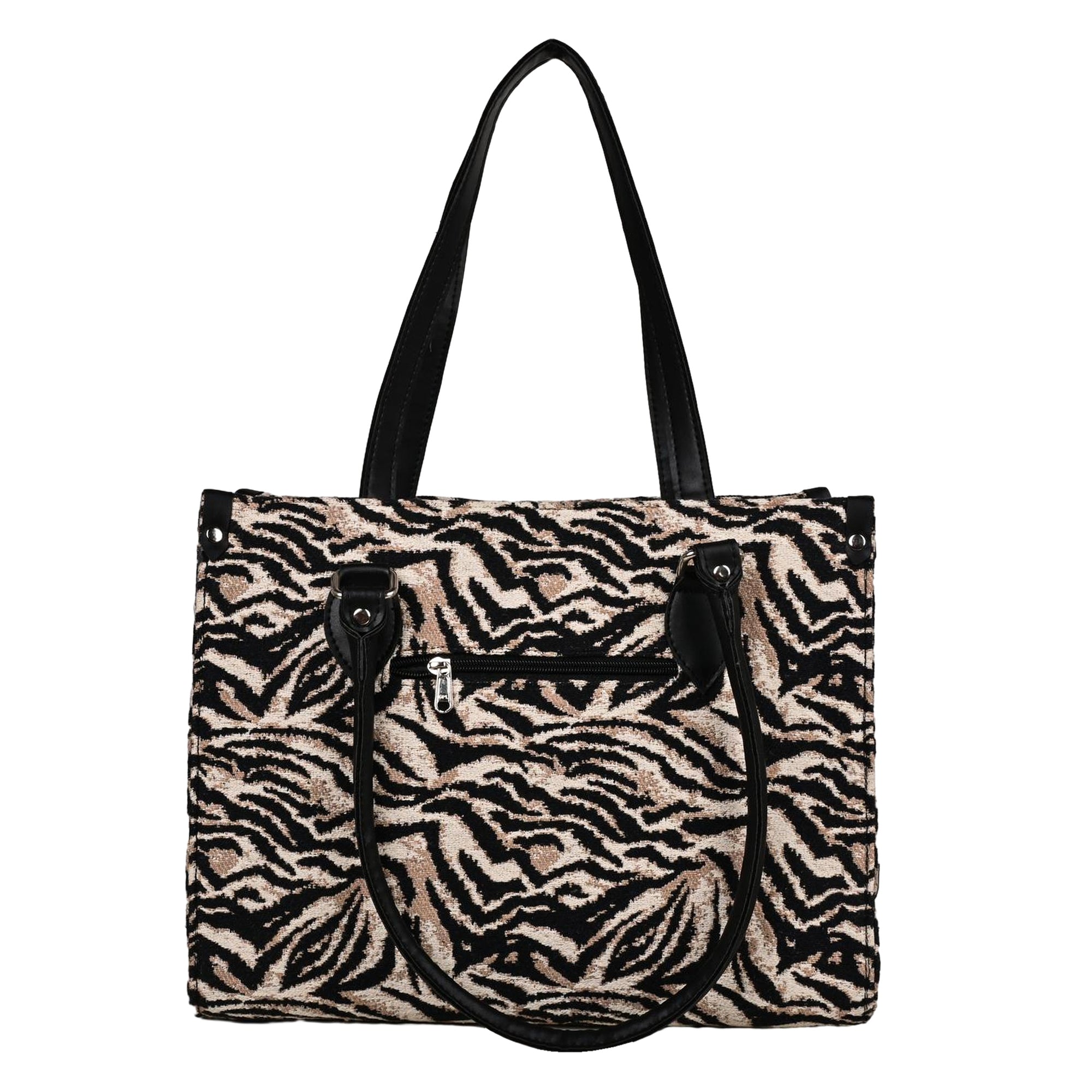 Ensac Women’s Zakat Fabric Handbag | Stylish Black & Beige Animal Print Tote Bag TOTE-KIARA-LEOPARD-1
