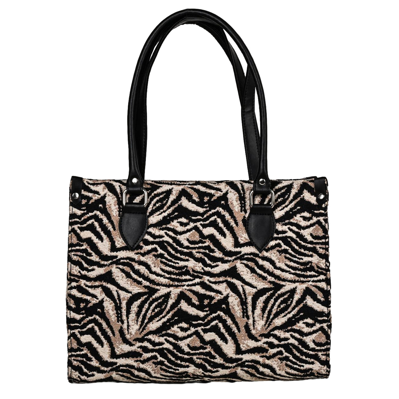 Ensac Women’s Zakat Fabric Handbag | Stylish Black & Beige Animal Print Tote Bag TOTE-KIARA-LEOPARD-1