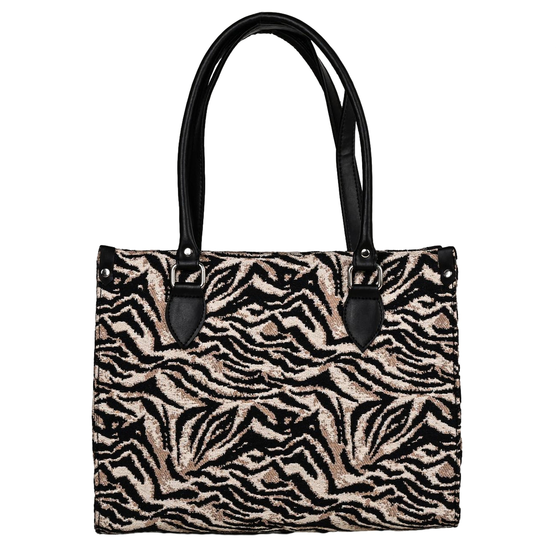 Ensac Women’s Zakat Fabric Handbag | Stylish Black & Beige Animal Print Tote Bag TOTE-KIARA-LEOPARD-1