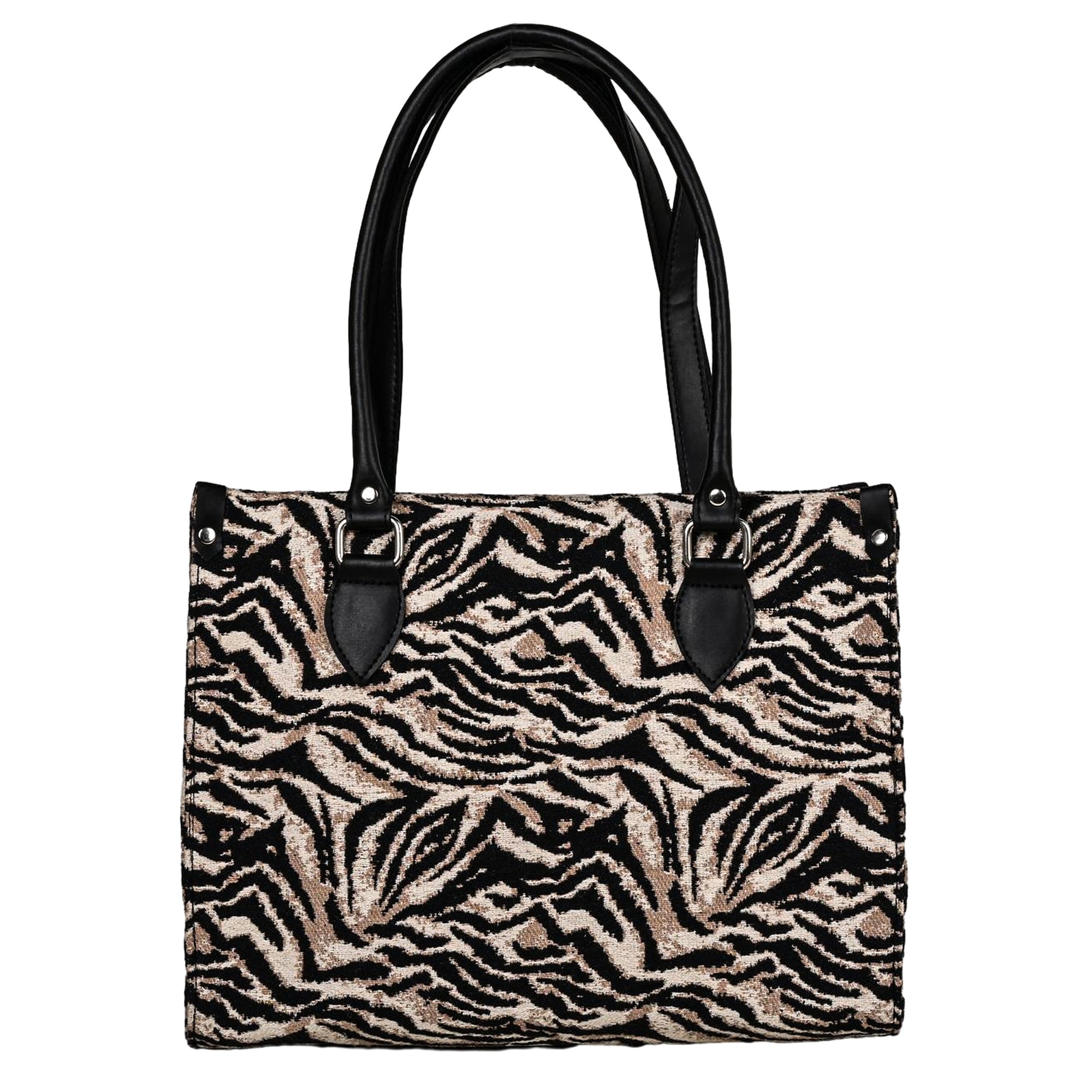 Ensac Women’s Zakat Fabric Handbag | Stylish Black & Beige Animal Print Tote Bag TOTE-KIARA-LEOPARD-1