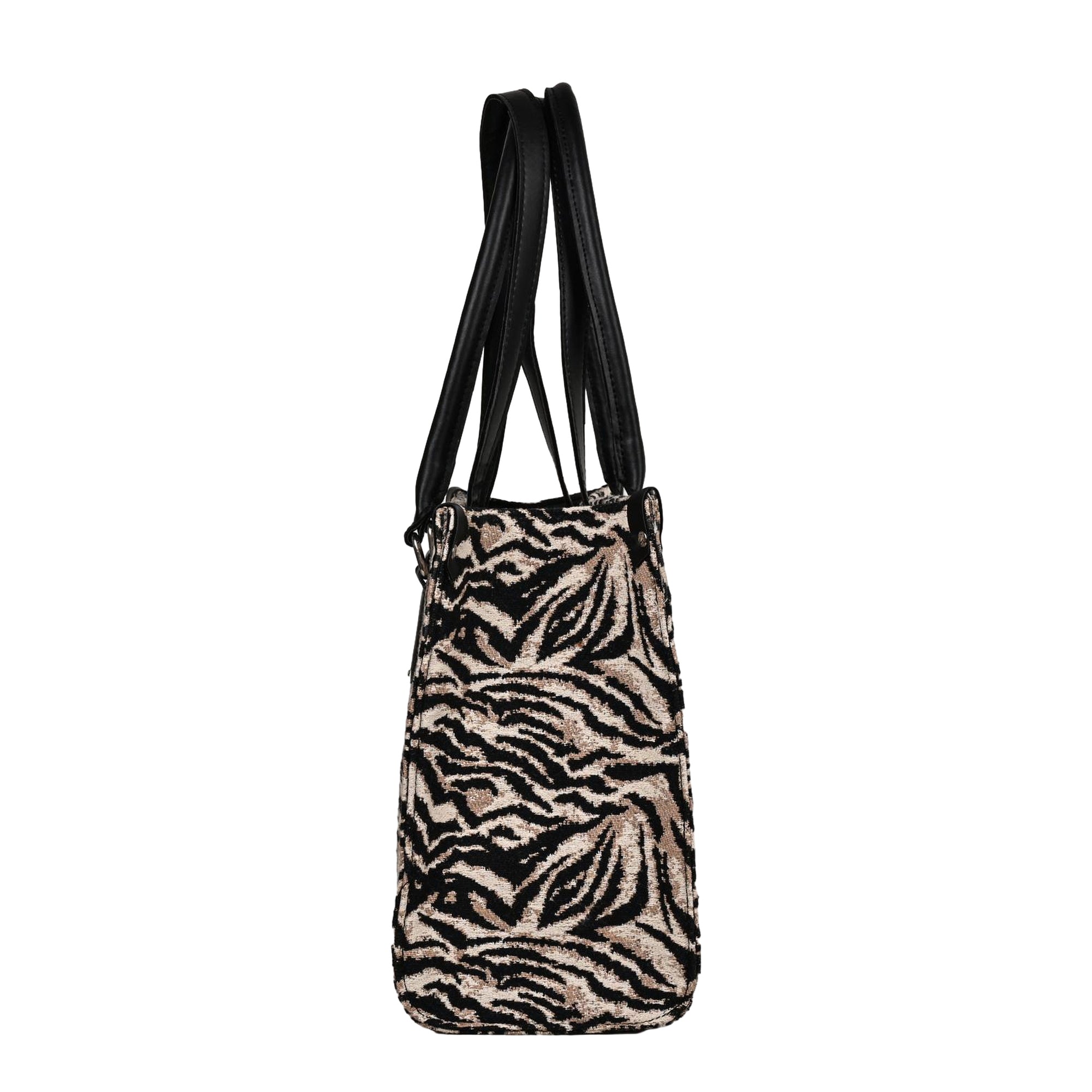 Ensac Women’s Zakat Fabric Handbag | Stylish Black & Beige Animal Print Tote Bag TOTE-KIARA-LEOPARD-1