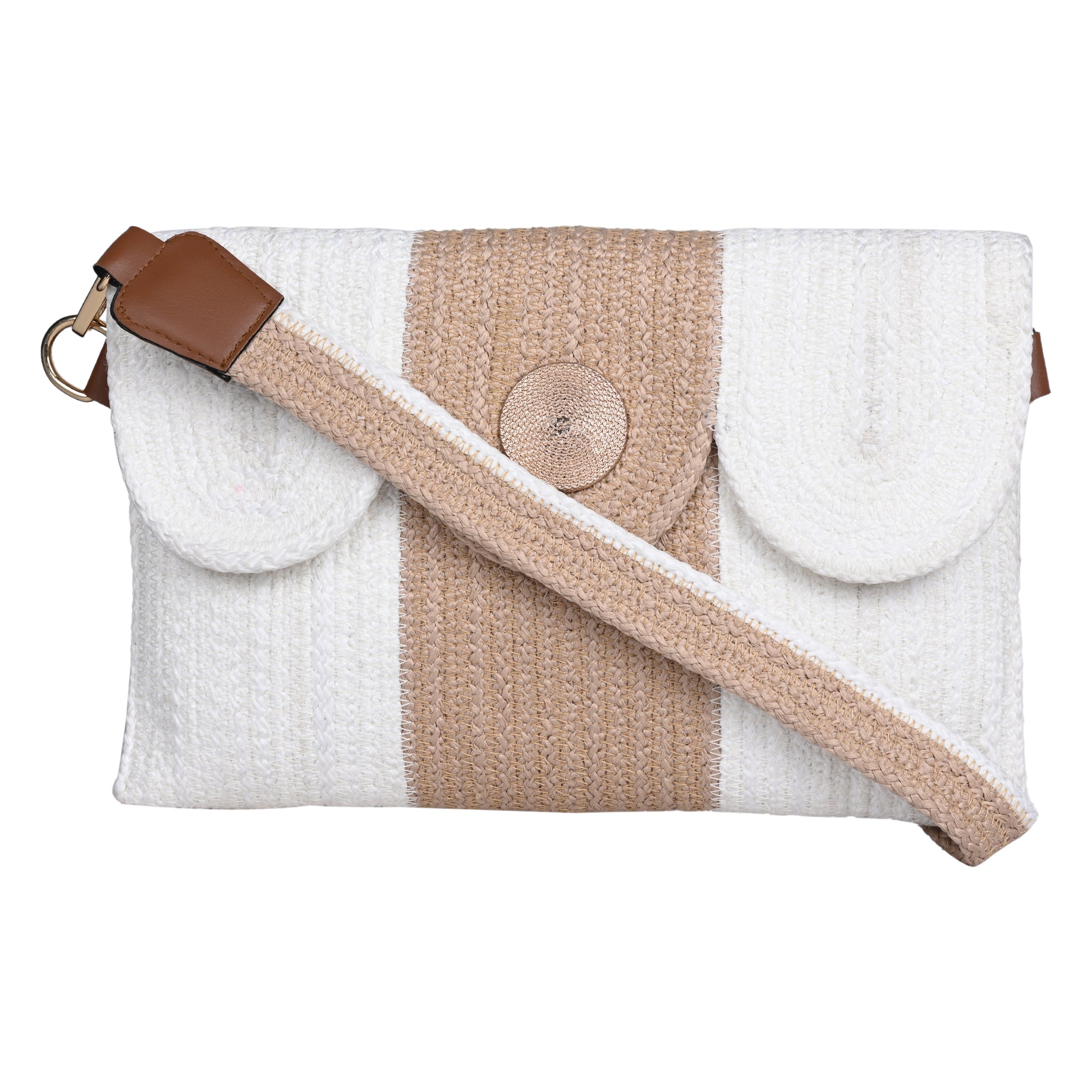 White, Beige Women's Premium Juterope Sling Bag