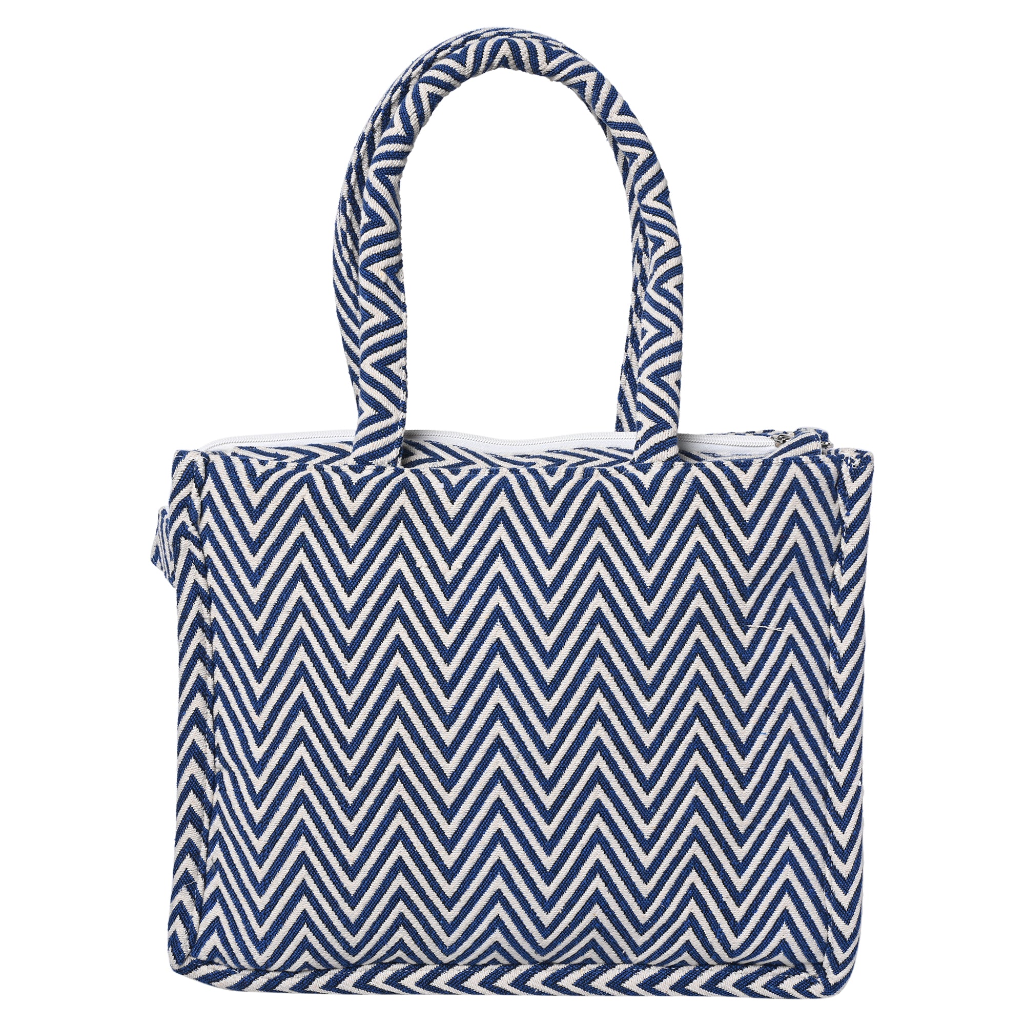ENSAC Zigzag style Cotton Jacquard Blue Tote bag for women & Girls