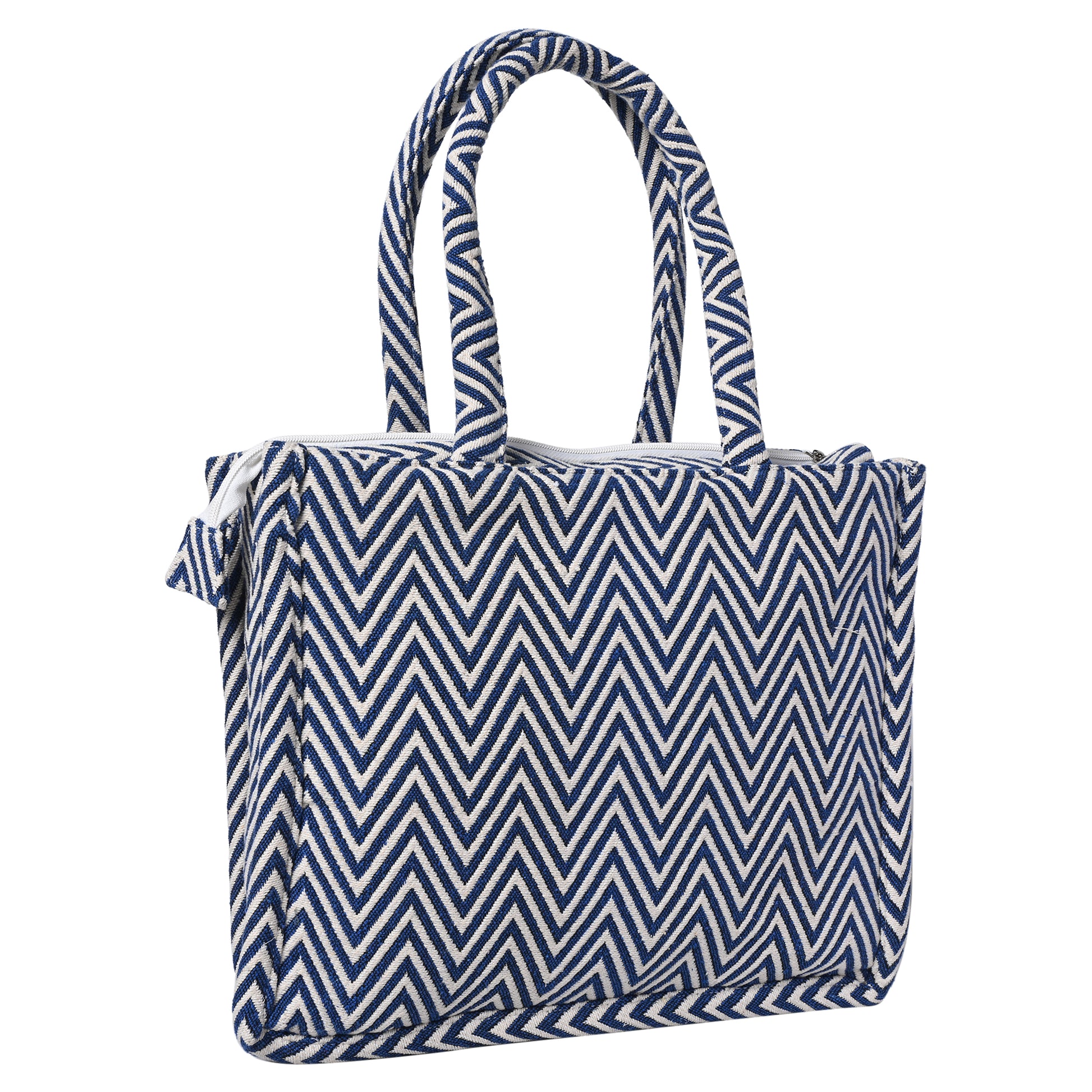 ENSAC Zigzag style Cotton Jacquard Blue Tote bag for women & Girls