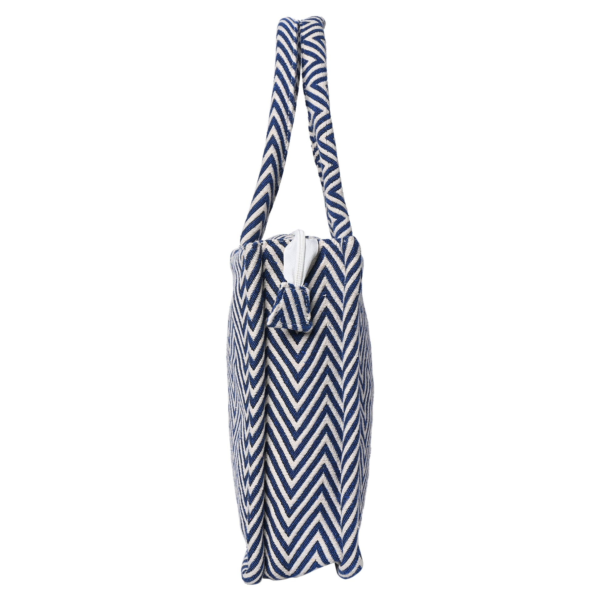 ENSAC Zigzag style Cotton Jacquard Blue Tote bag for women & Girls