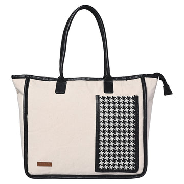 ENSAC cotton Canvas Side pocket Style white Black Tote bag for women & girls