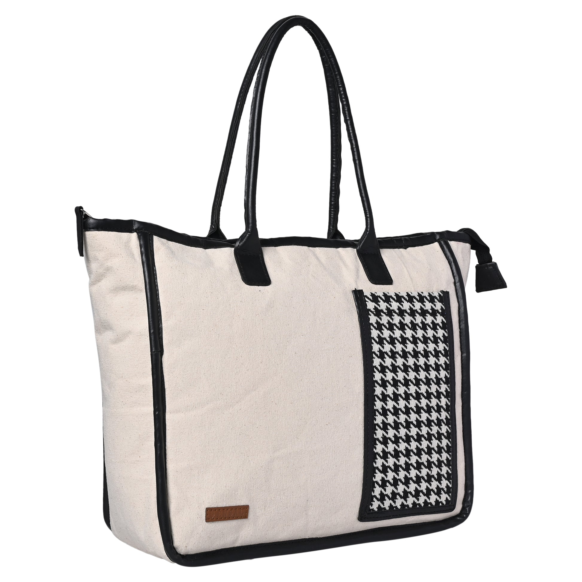 ENSAC cotton Canvas Side pocket Style white Black Tote bag for women & girls