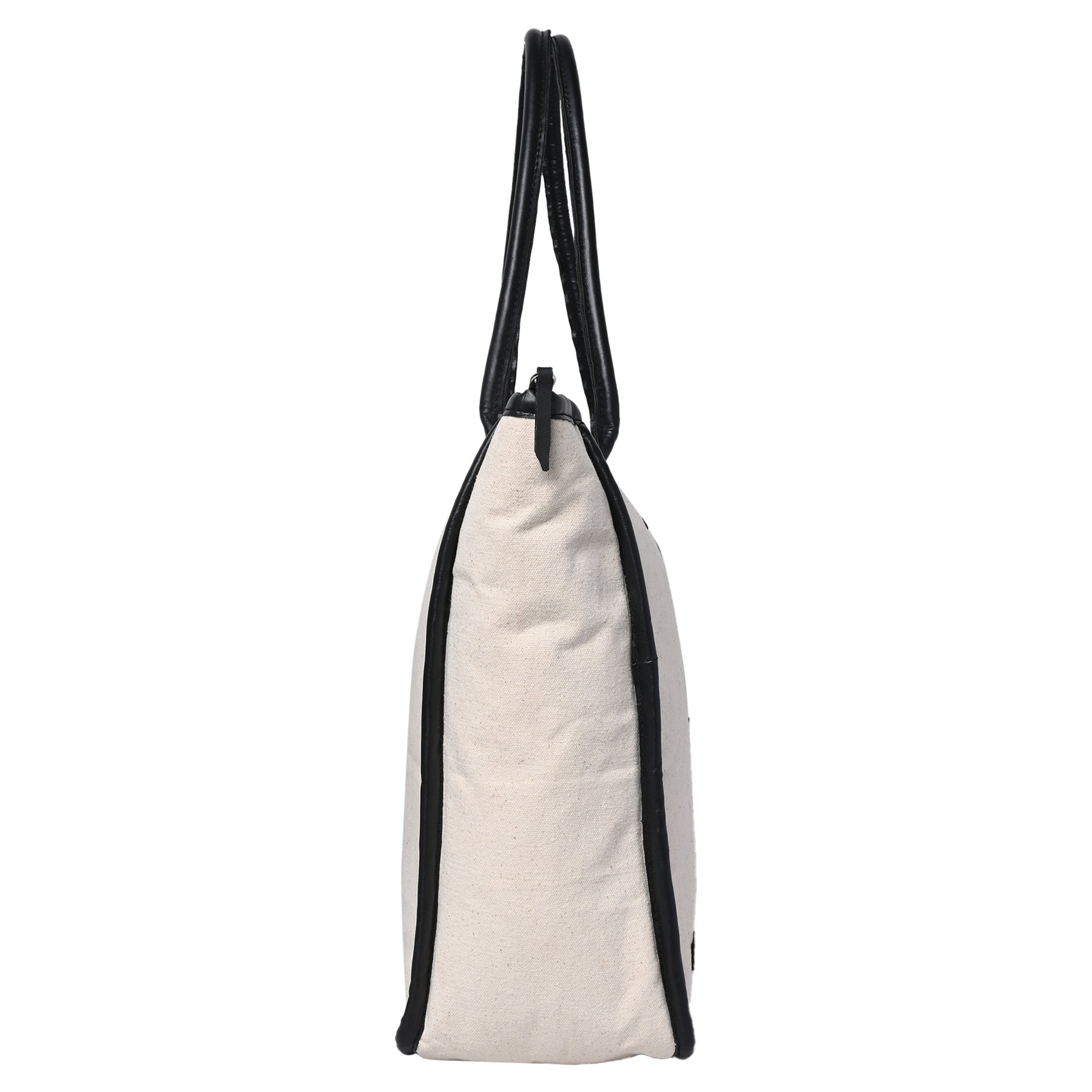 ENSAC cotton Canvas Side pocket Style white Black Tote bag for women & girls