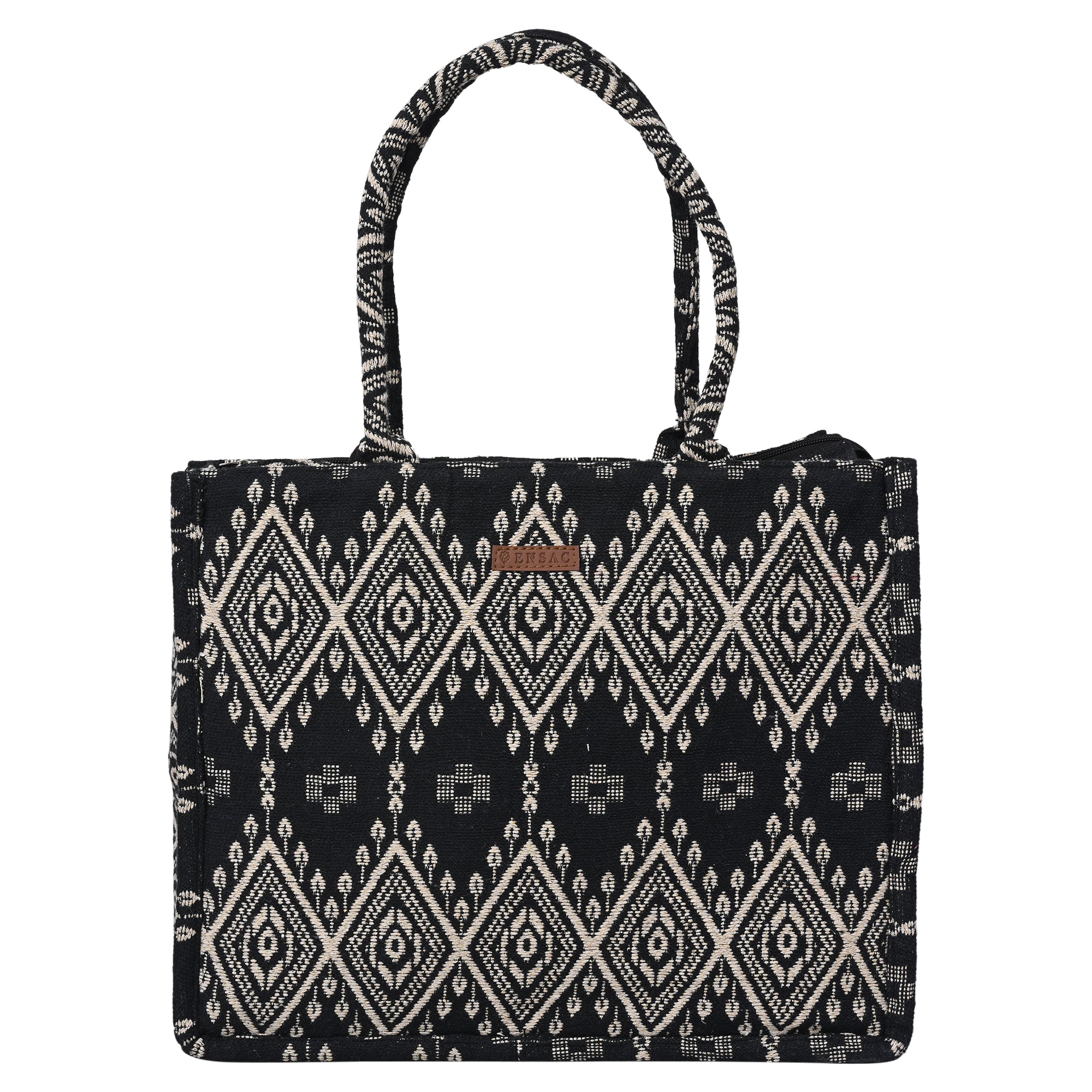 ENSAC Cotton Jacquard Black Tote bag for women & Girls
