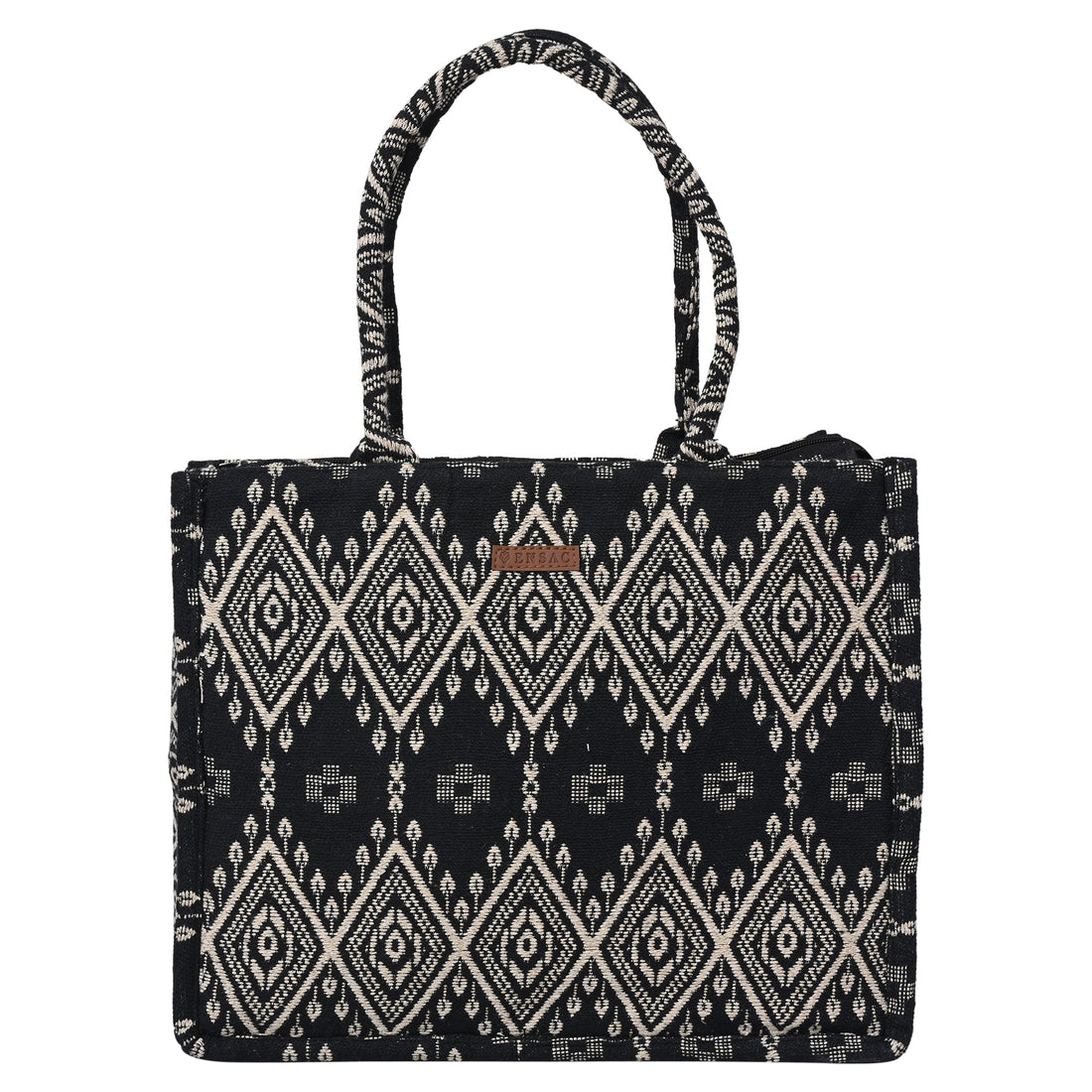 ENSAC Cotton Jacquard Black Tote bag for women & Girls