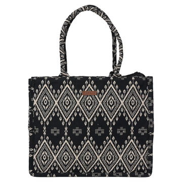 ENSAC Cotton Jacquard Black Tote bag for women & Girls