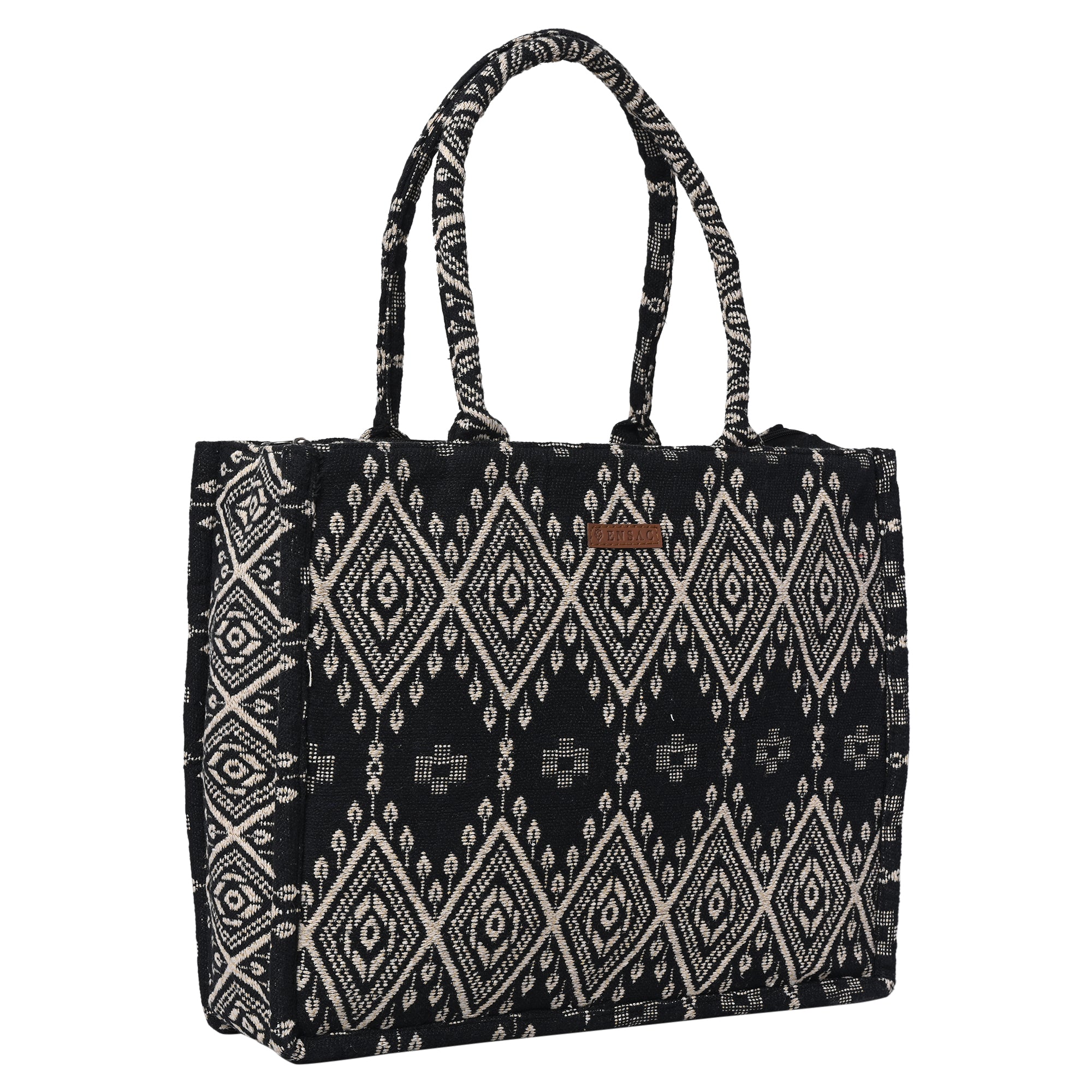 ENSAC Cotton Jacquard Black Tote bag for women & Girls