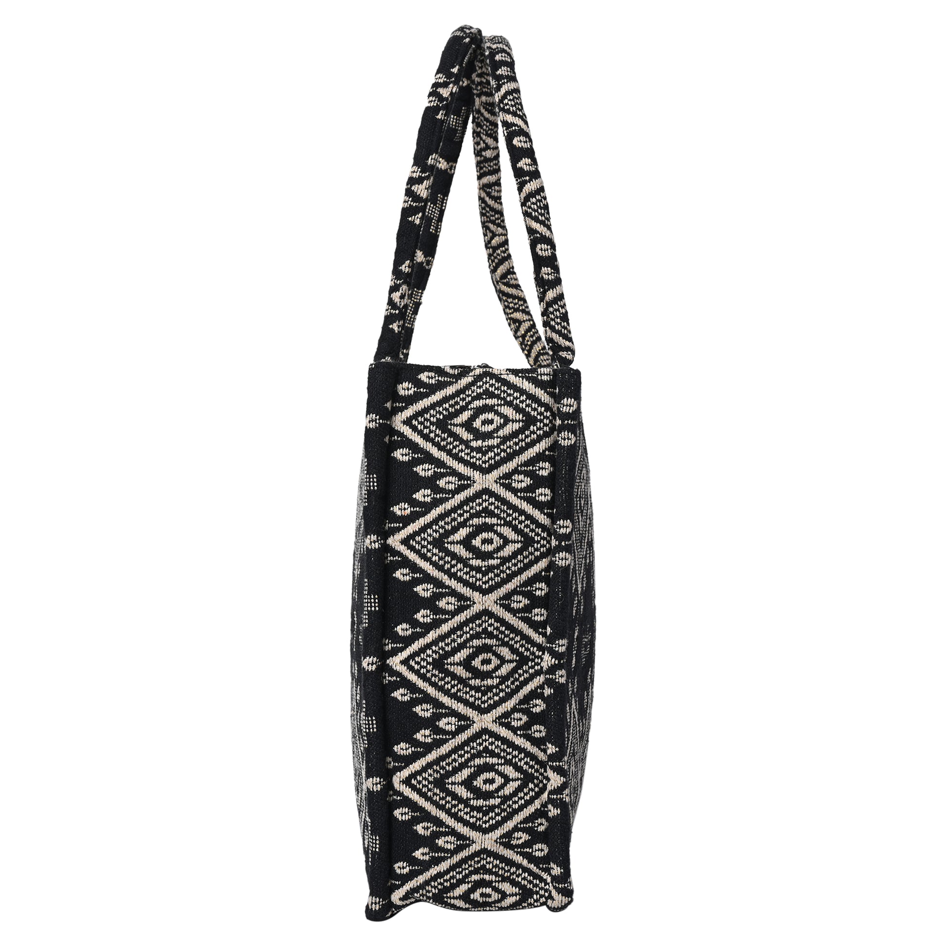 ENSAC Cotton Jacquard Black Tote bag for women & Girls