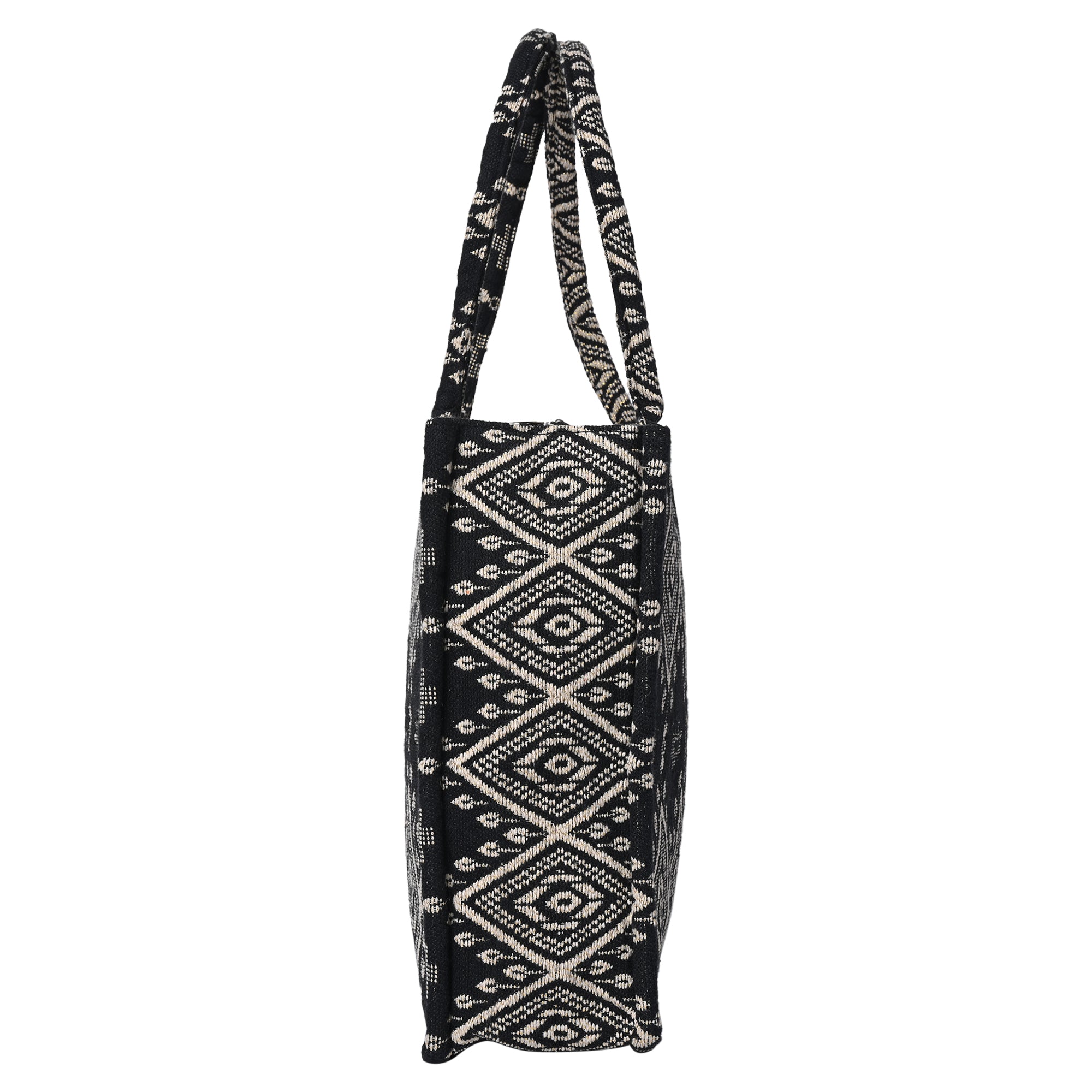 ENSAC Cotton Jacquard Black Tote bag for women & Girls