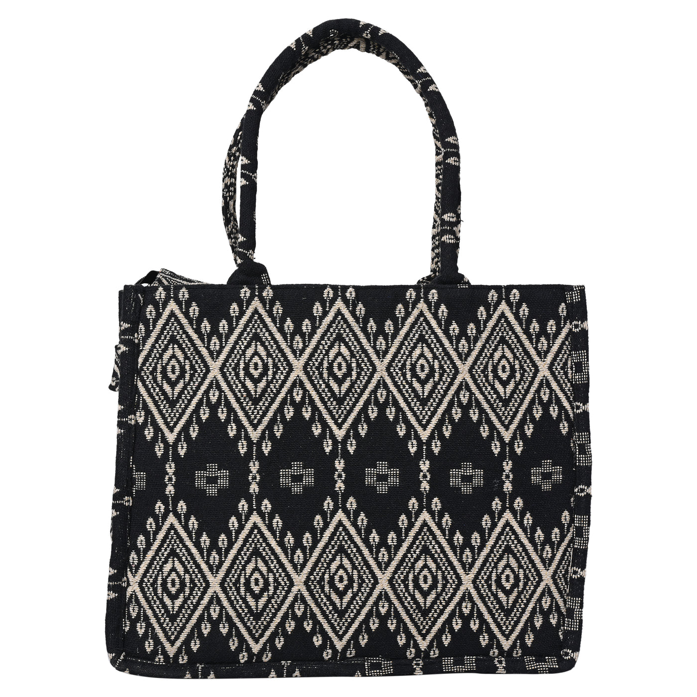 ENSAC Cotton Jacquard Black Tote bag for women & Girls