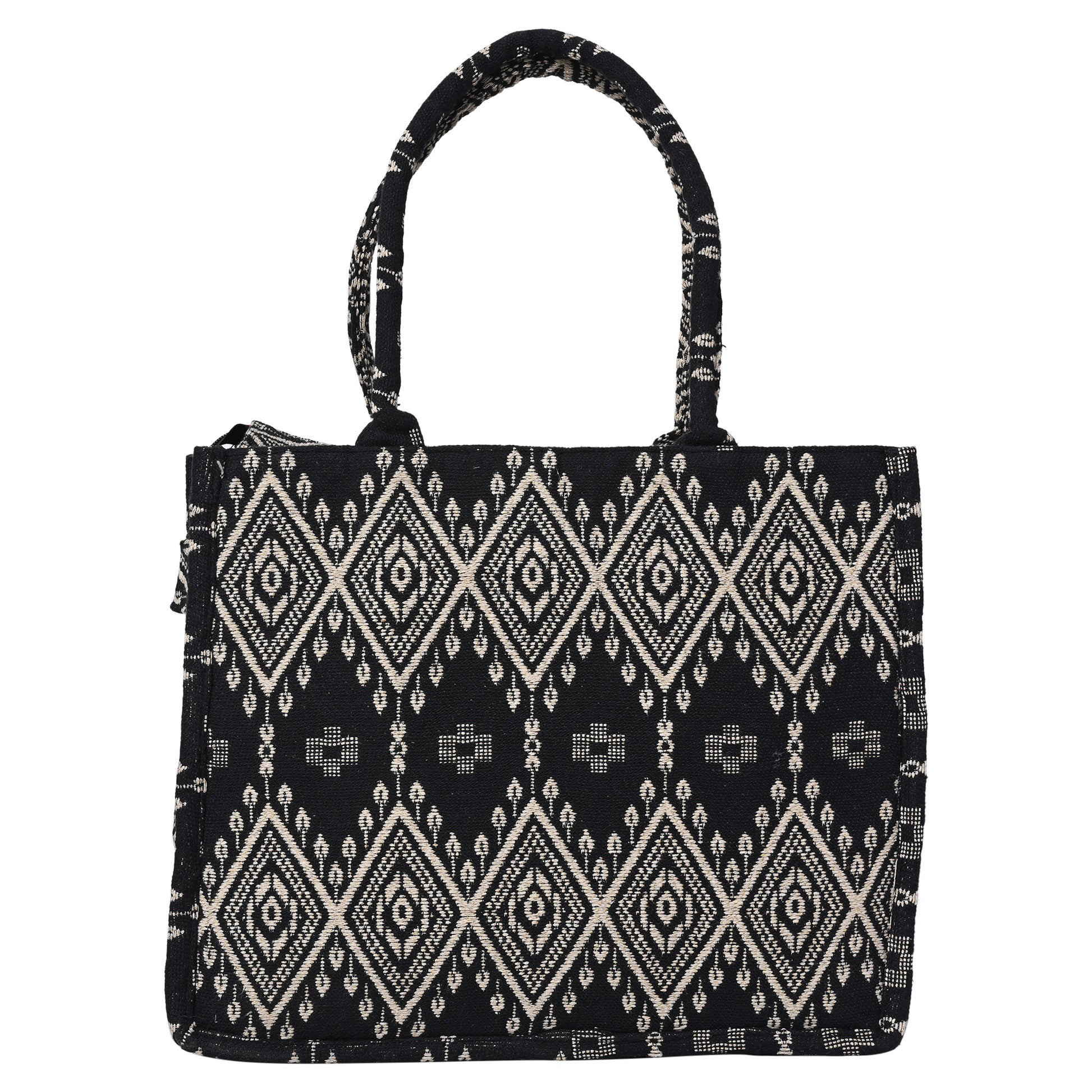 ENSAC Cotton Jacquard Black Tote bag for women & Girls