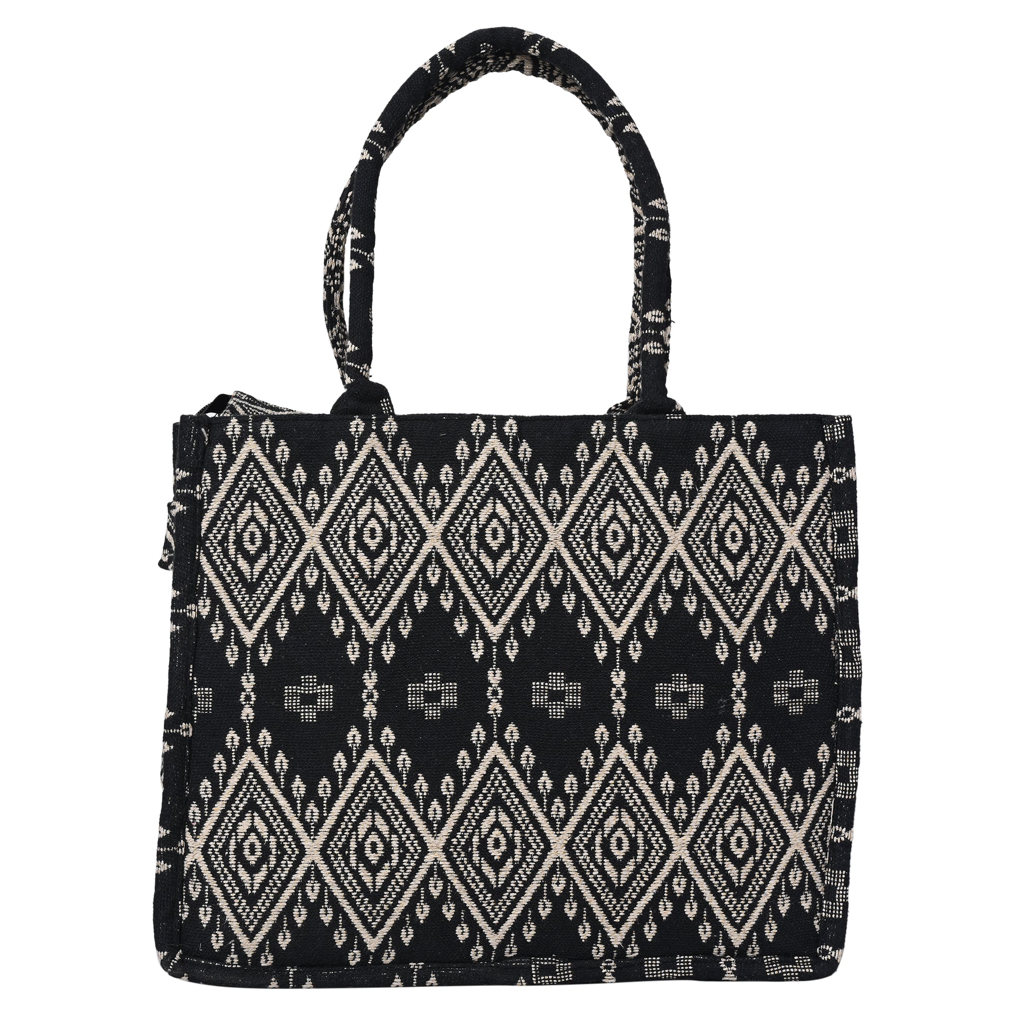 ENSAC Cotton Jacquard Black Tote bag for women & Girls
