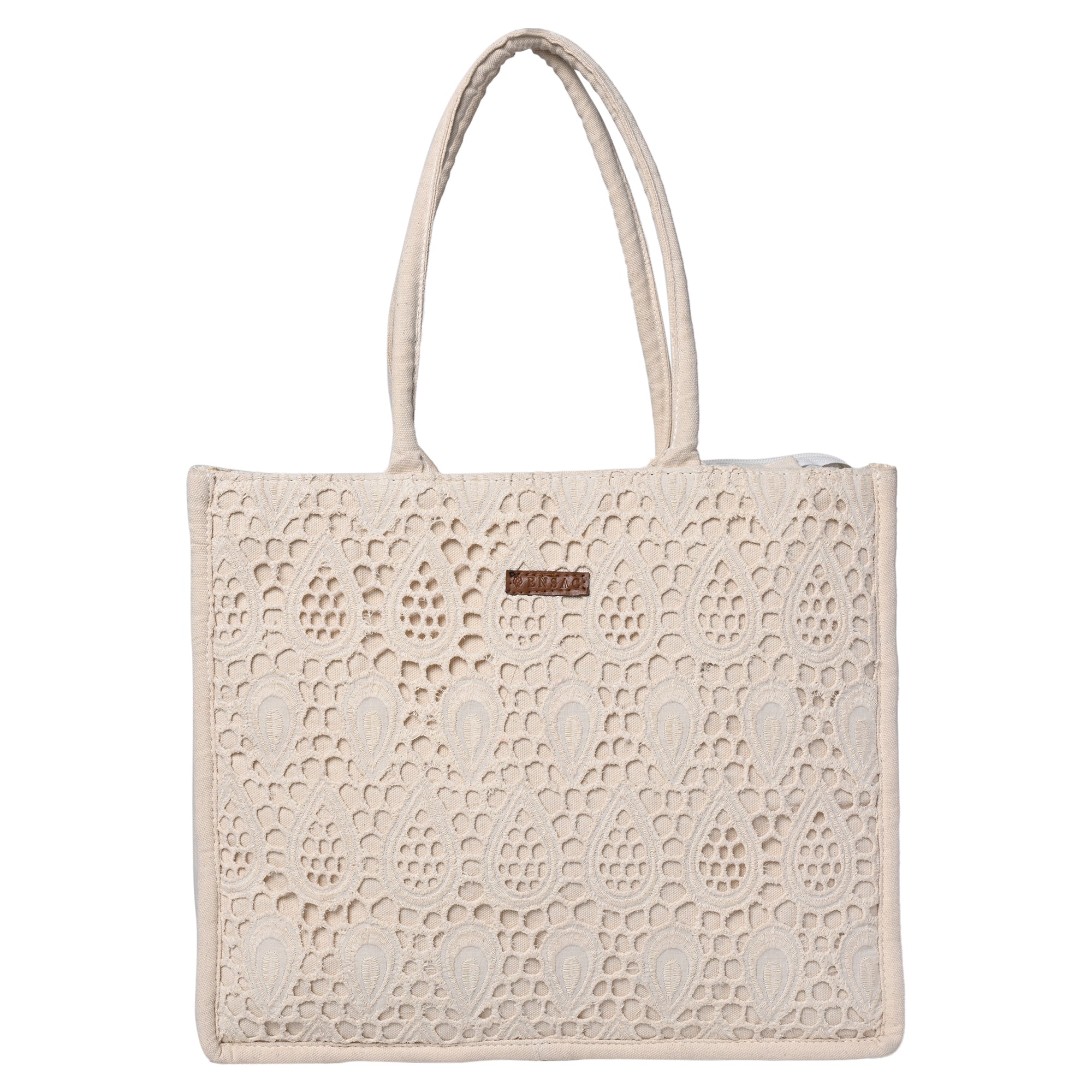 ENSAC Cotton Jacquard Green Tote bag for women & Girls