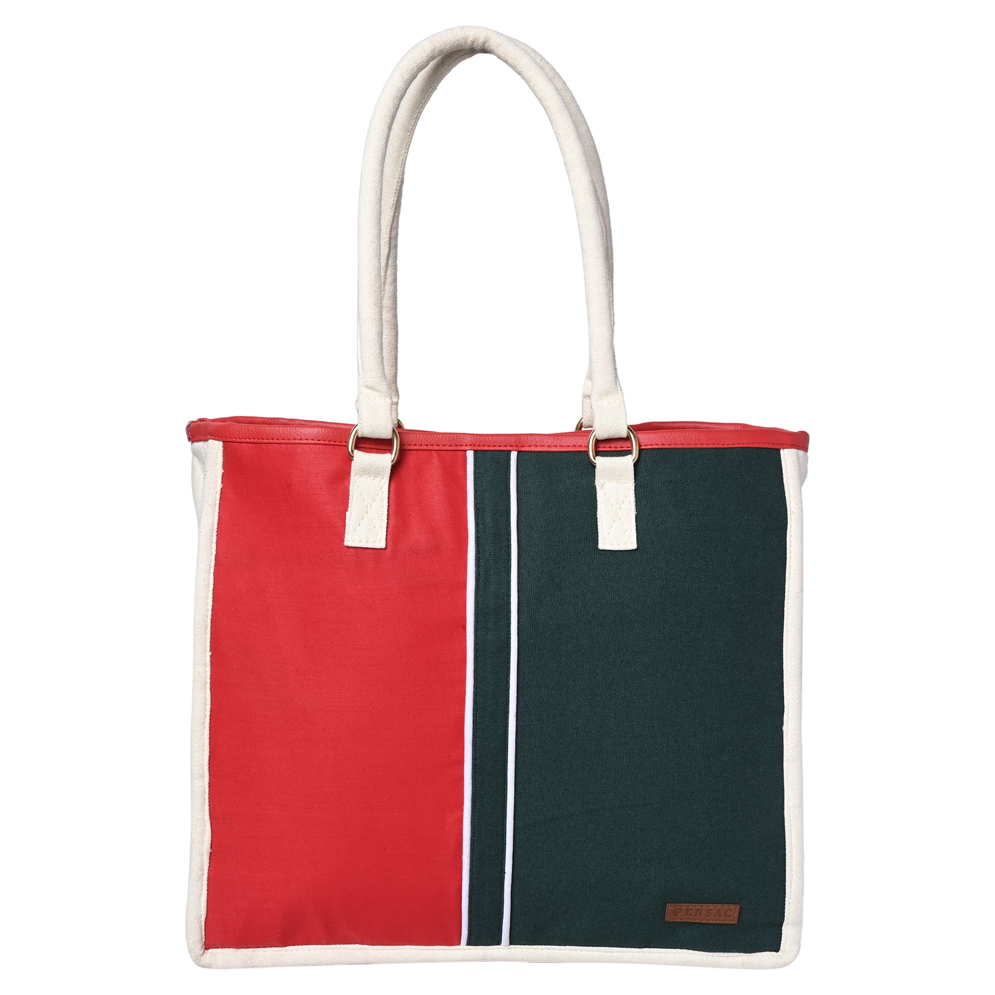 ENSAC cotton Canvas Red Green Tote bag for women & girls