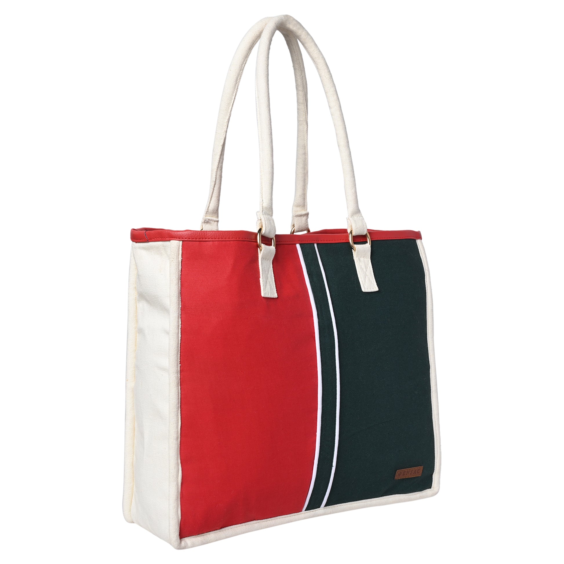 ENSAC cotton Canvas Red Green Tote bag for women & girls