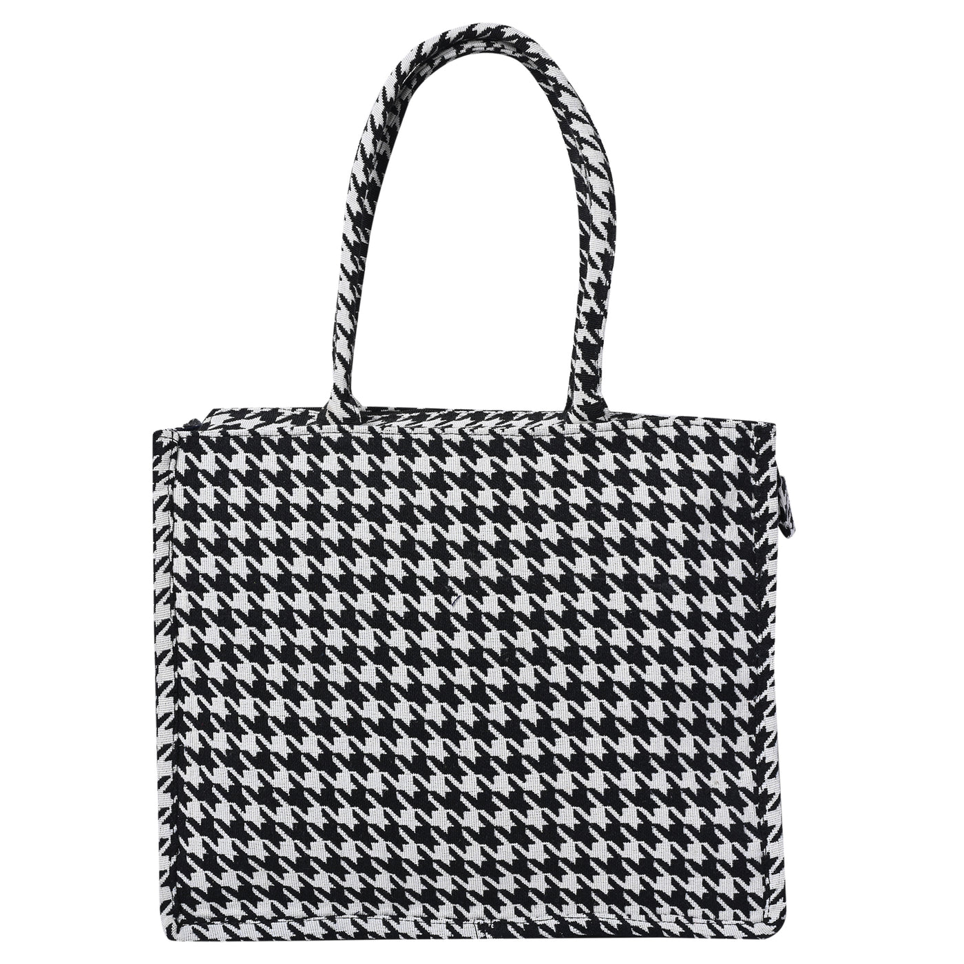 Ensac Jacquard Fabric Shoulder Bag | Chevron Style, Lightweight & Smart Look TOTE-HOUNDSTOOTH- BIG
