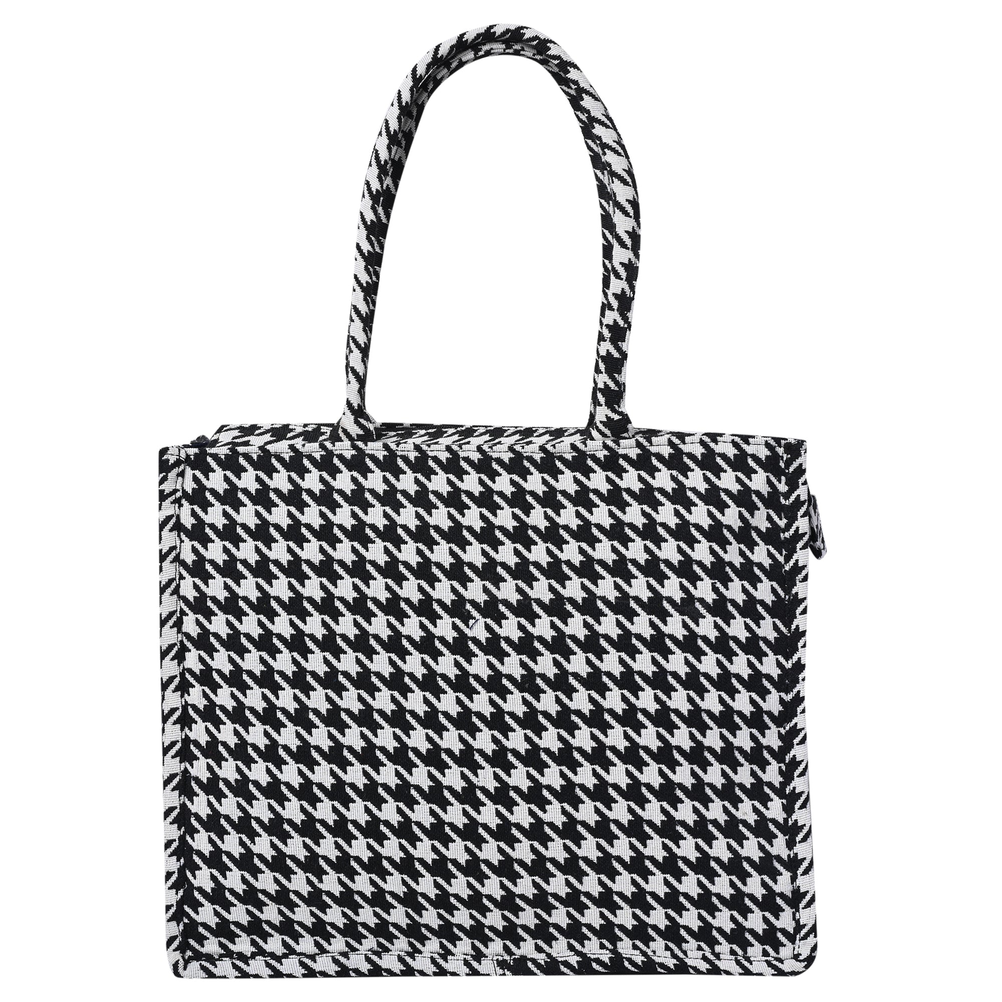Ensac Jacquard Fabric Shoulder Bag | Chevron Style, Lightweight & Smart Look TOTE-HOUNDSTOOTH- BIG