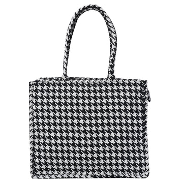 Ensac Jacquard Fabric Shoulder Bag | Chevron Style, Lightweight & Smart Look TOTE-HOUNDSTOOTH- BIG