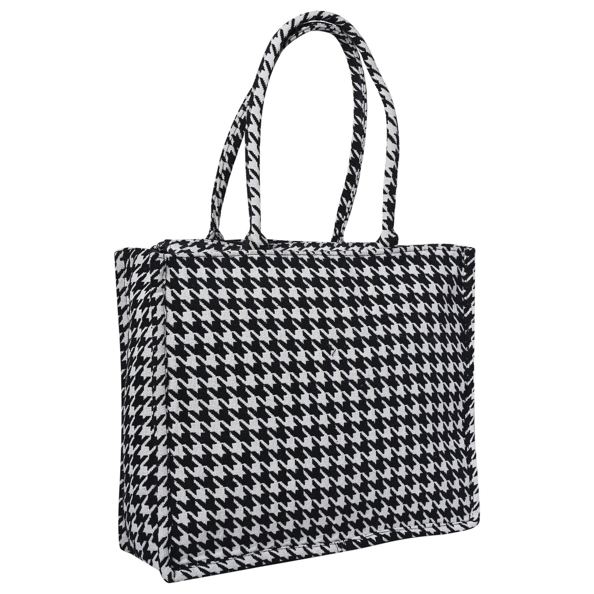 Ensac Jacquard Fabric Shoulder Bag | Chevron Style, Lightweight & Smart Look TOTE-HOUNDSTOOTH- BIG