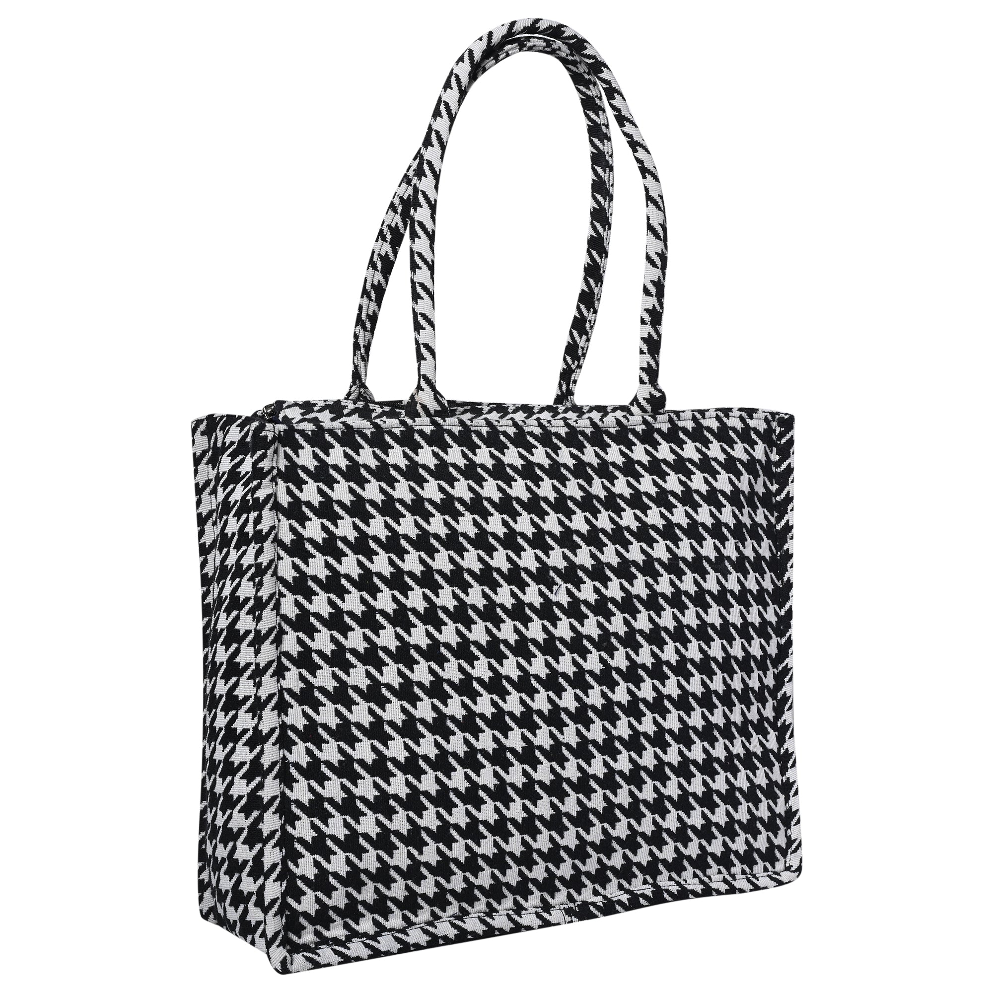 Ensac Jacquard Fabric Shoulder Bag | Chevron Style, Lightweight & Smart Look TOTE-HOUNDSTOOTH- BIG