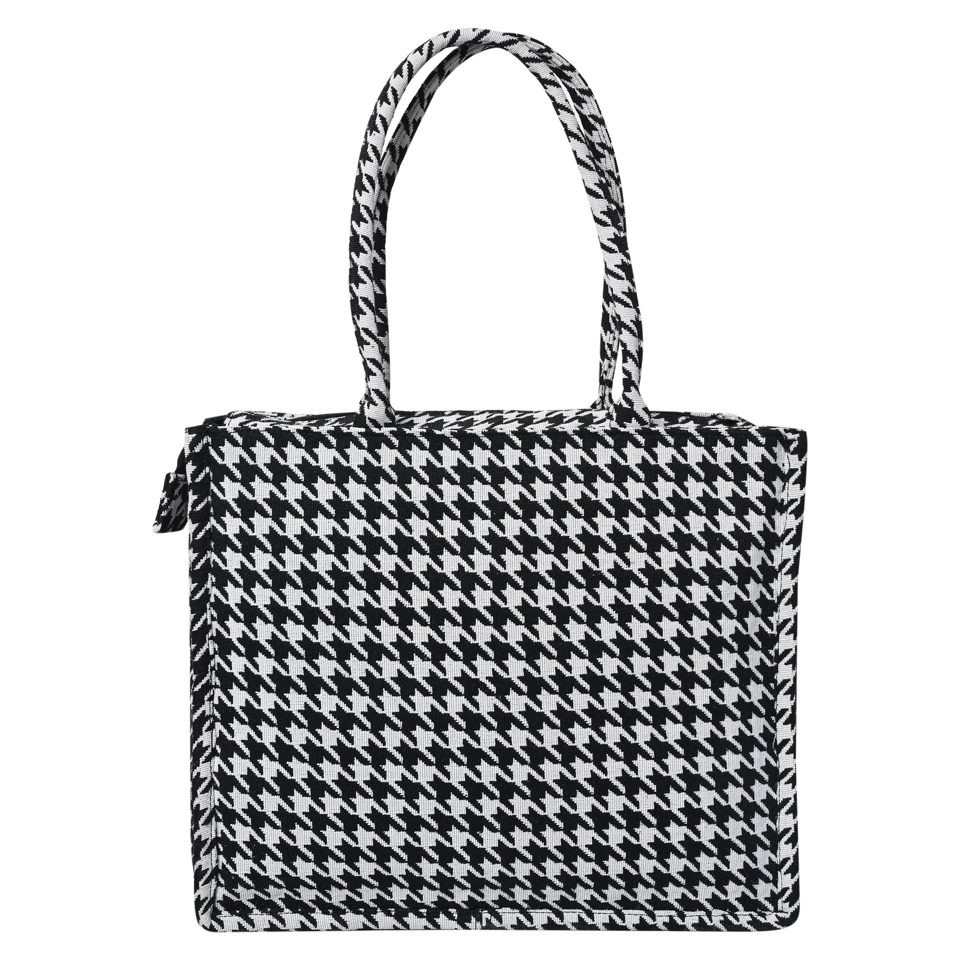 Ensac Jacquard Fabric Shoulder Bag | Chevron Style, Lightweight & Smart Look TOTE-HOUNDSTOOTH- BIG