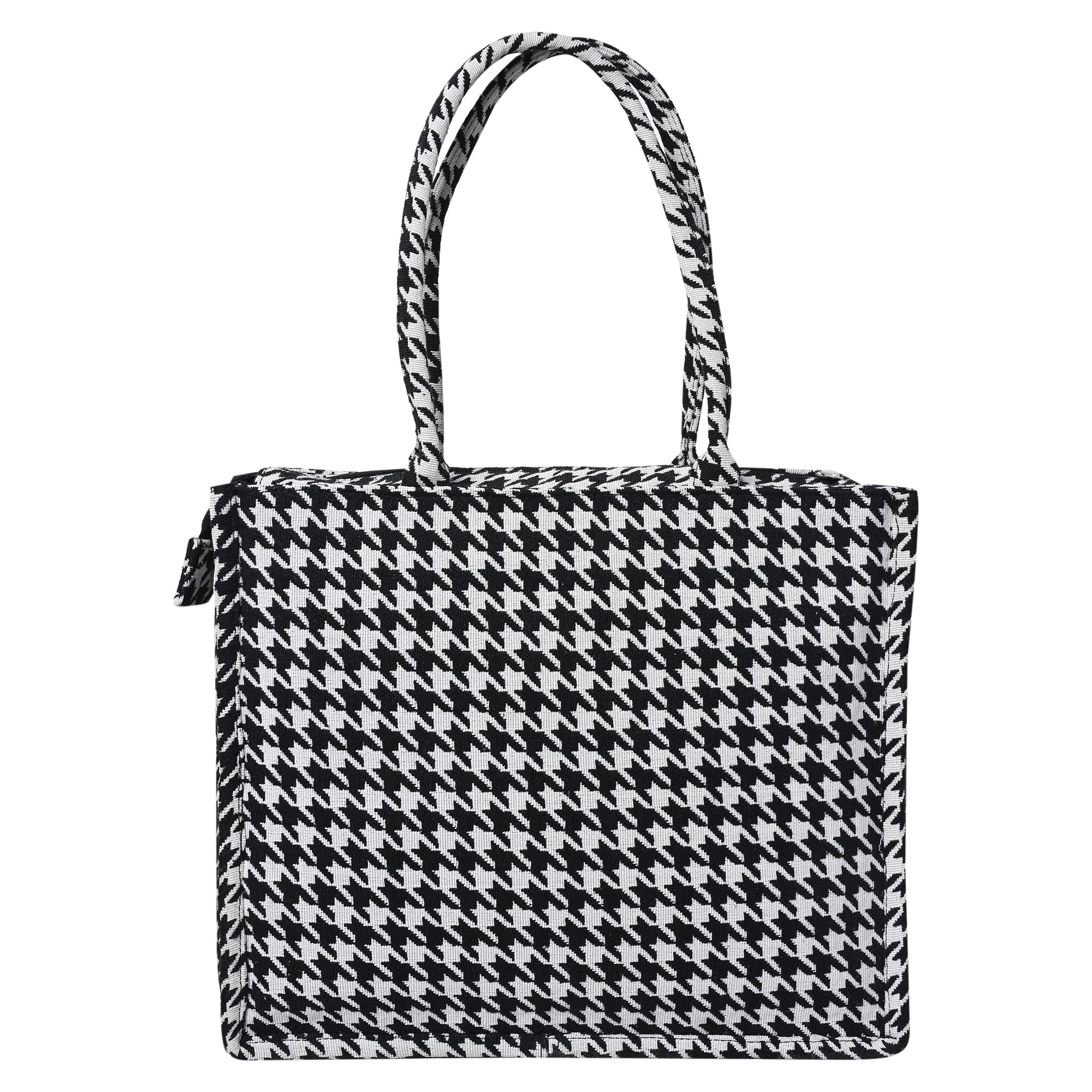 Ensac Jacquard Fabric Shoulder Bag | Chevron Style, Lightweight & Smart Look TOTE-HOUNDSTOOTH- BIG