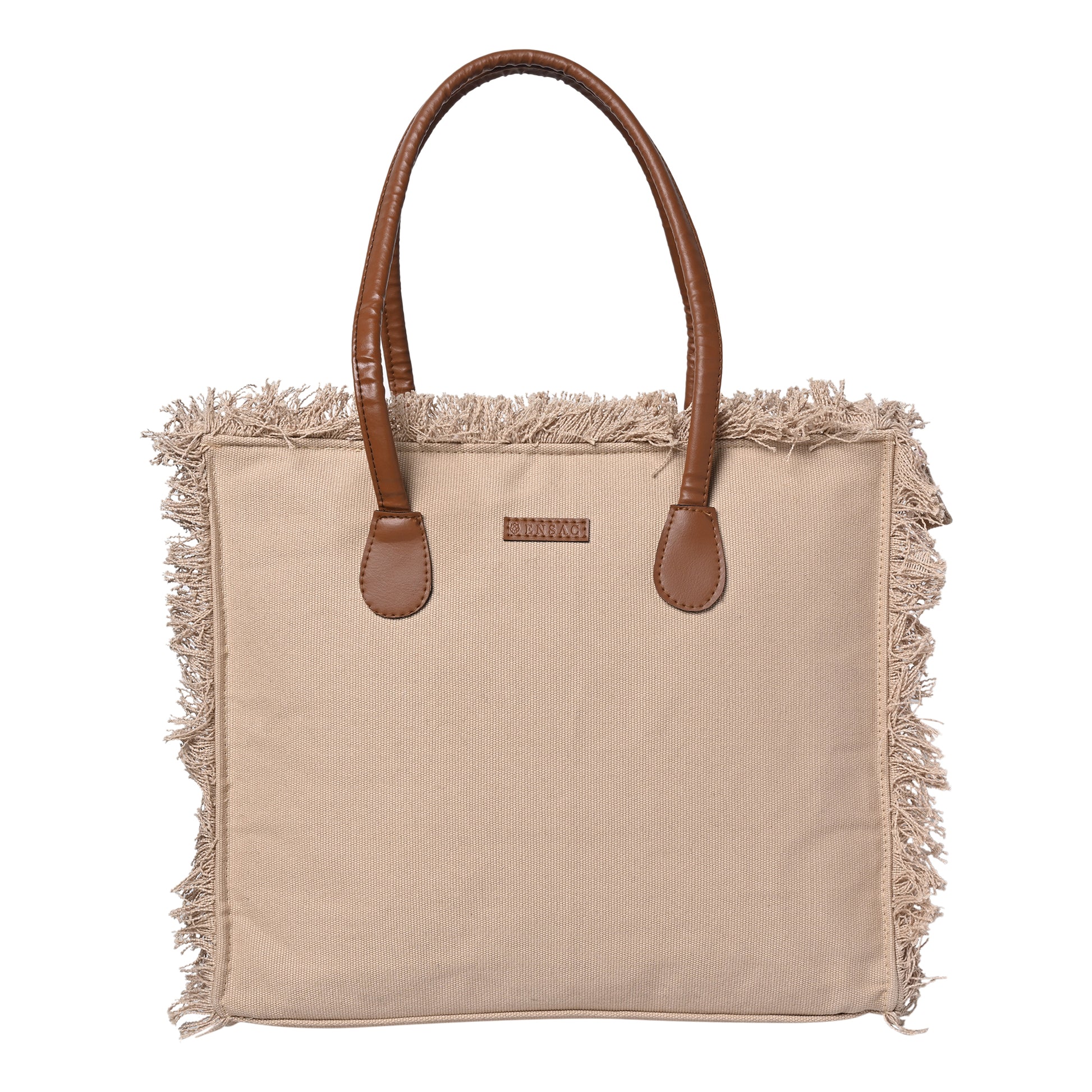 Ensac Women’s Premium Jacquard Fabric Bag | Easy to Carry & Everyday Use TOTE-CANVAS-BEIGE-BIG