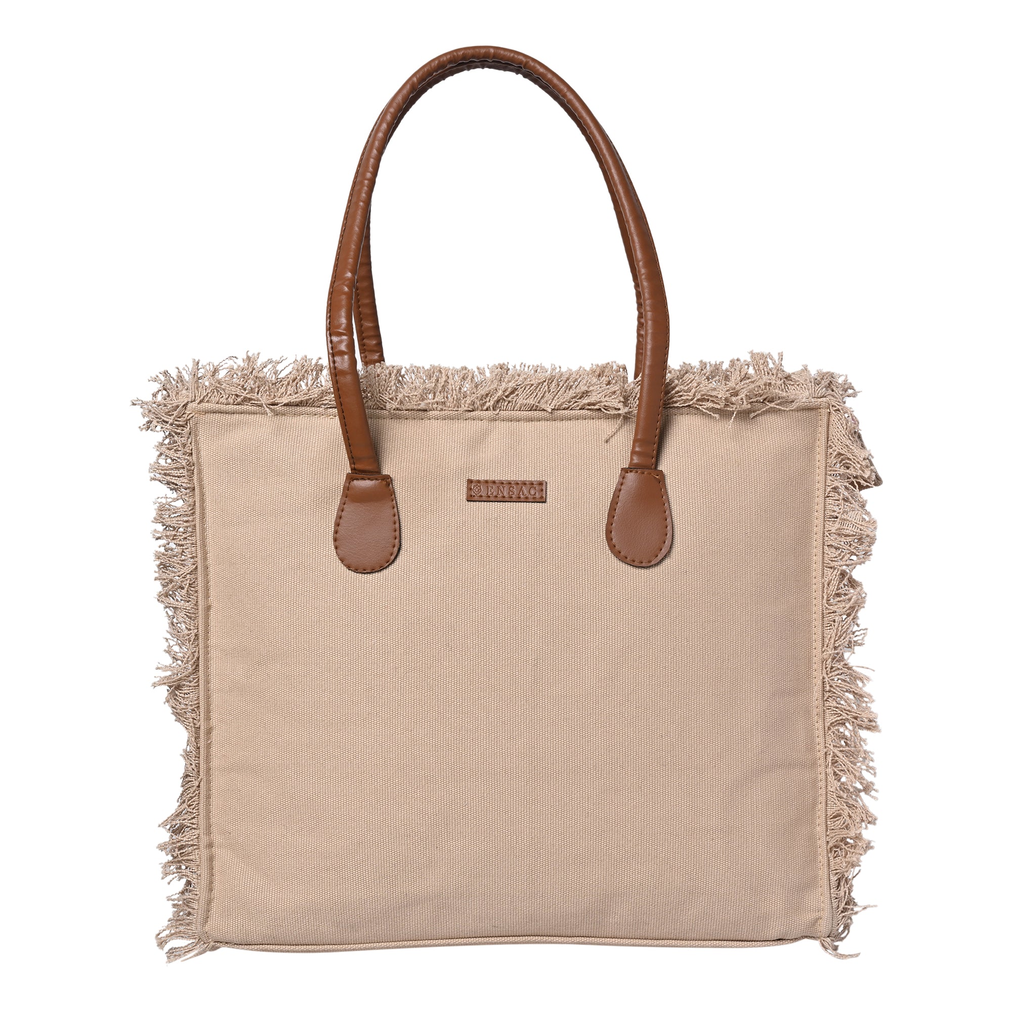 Ensac Women’s Premium Jacquard Fabric Bag | Easy to Carry & Everyday Use TOTE-CANVAS-BEIGE-BIG