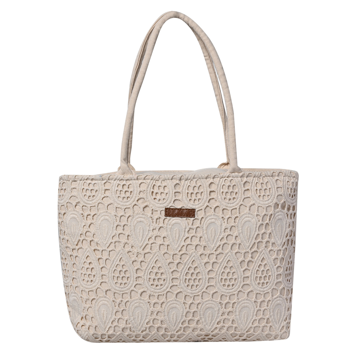 Ensac Women’s Jacquard Fabric Tote Bag | Fringe Style, Lightweight Feel & Must-Have Travel Pick TOTE-CUTWORK-SMALL