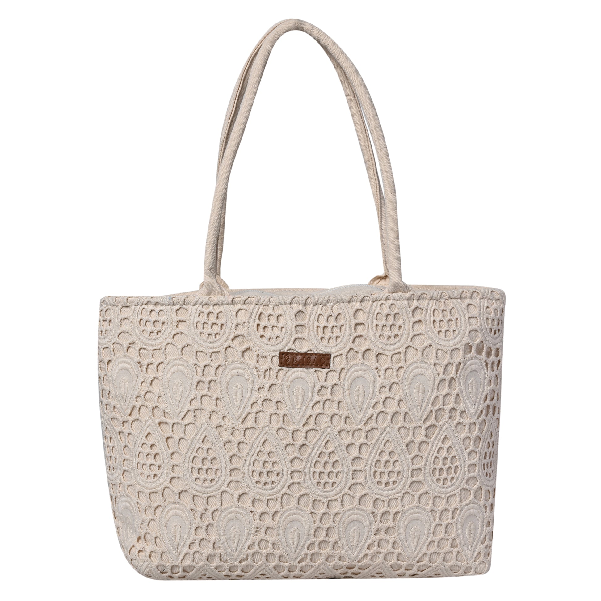 Ensac Women’s Jacquard Fabric Tote Bag | Fringe Style, Lightweight Feel & Must-Have Travel Pick TOTE-CUTWORK-SMALL